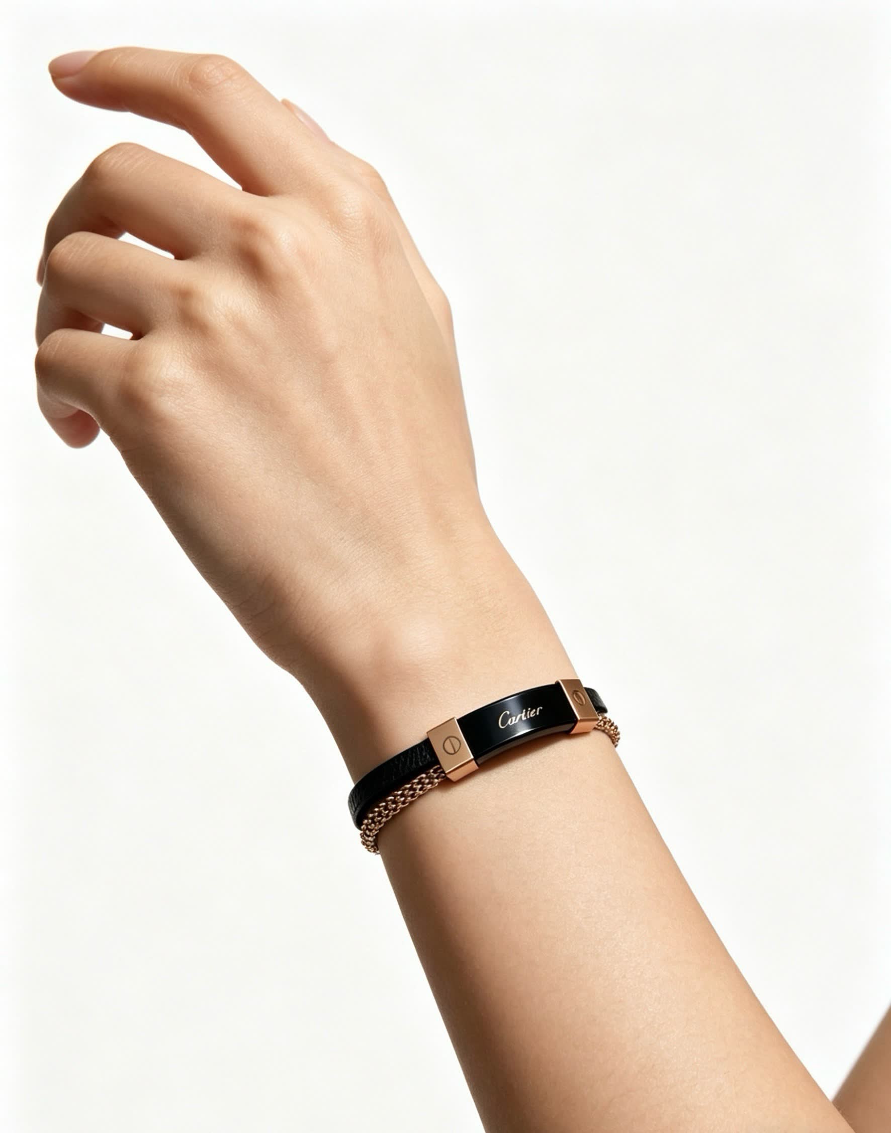 Cartier Black Leather and Gold-Plated Bracelet