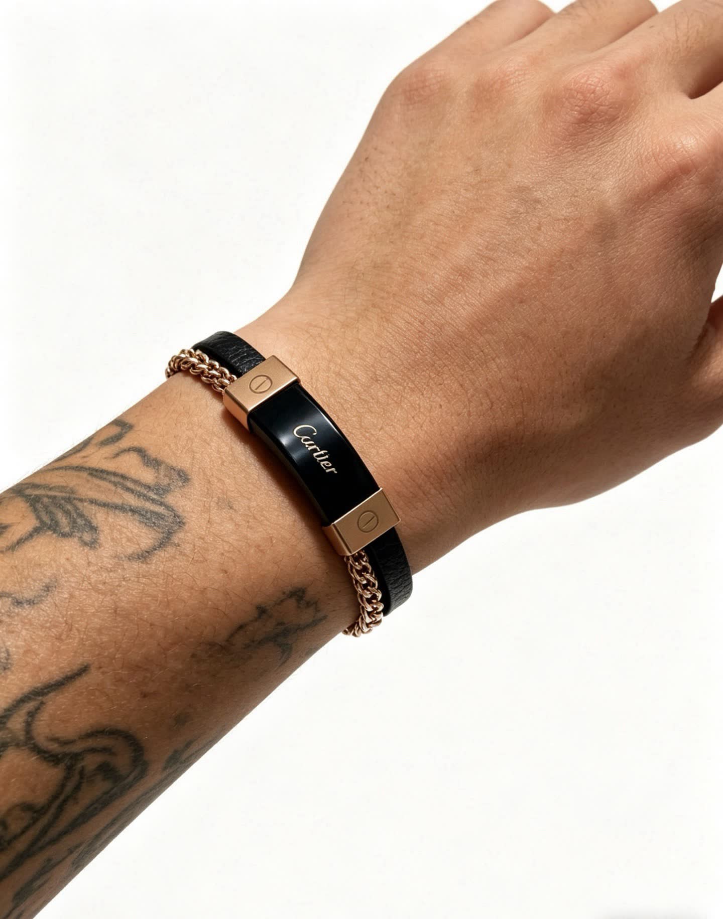 Cartier Black Leather and Gold-Plated Bracelet