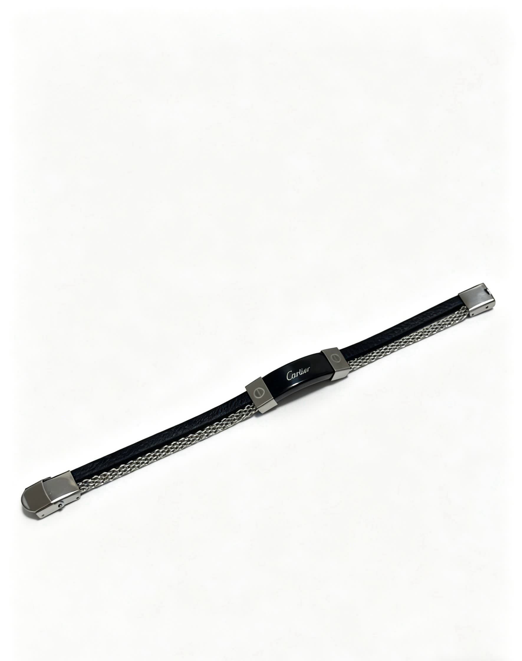Cartier Black Leather and Steel Bracelet Cartier Black Leather and Steel Bracelet