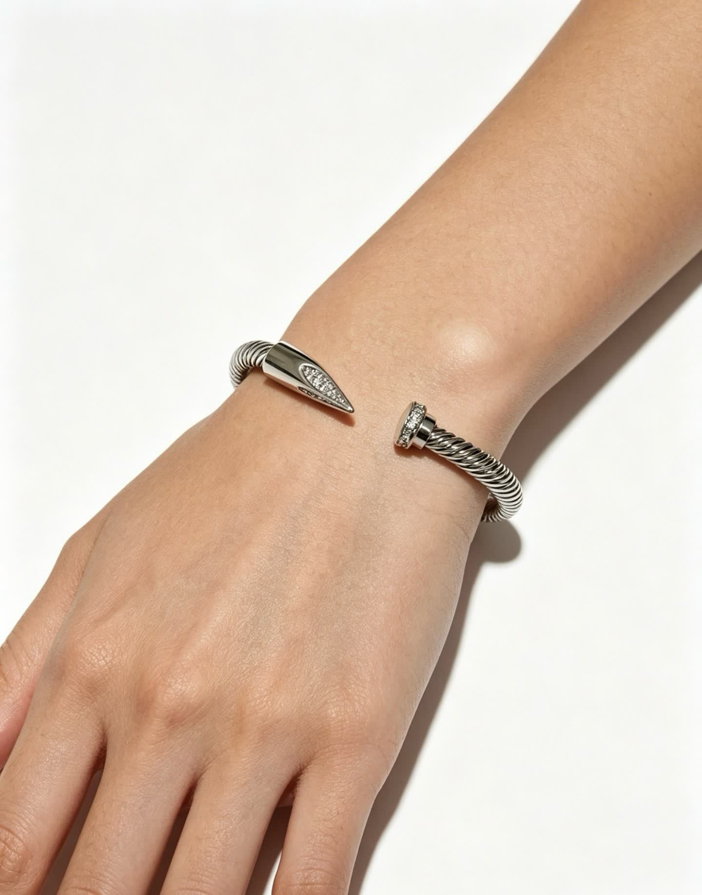 Cartier Silver Diamond-Encrusted Cuff Bracelet