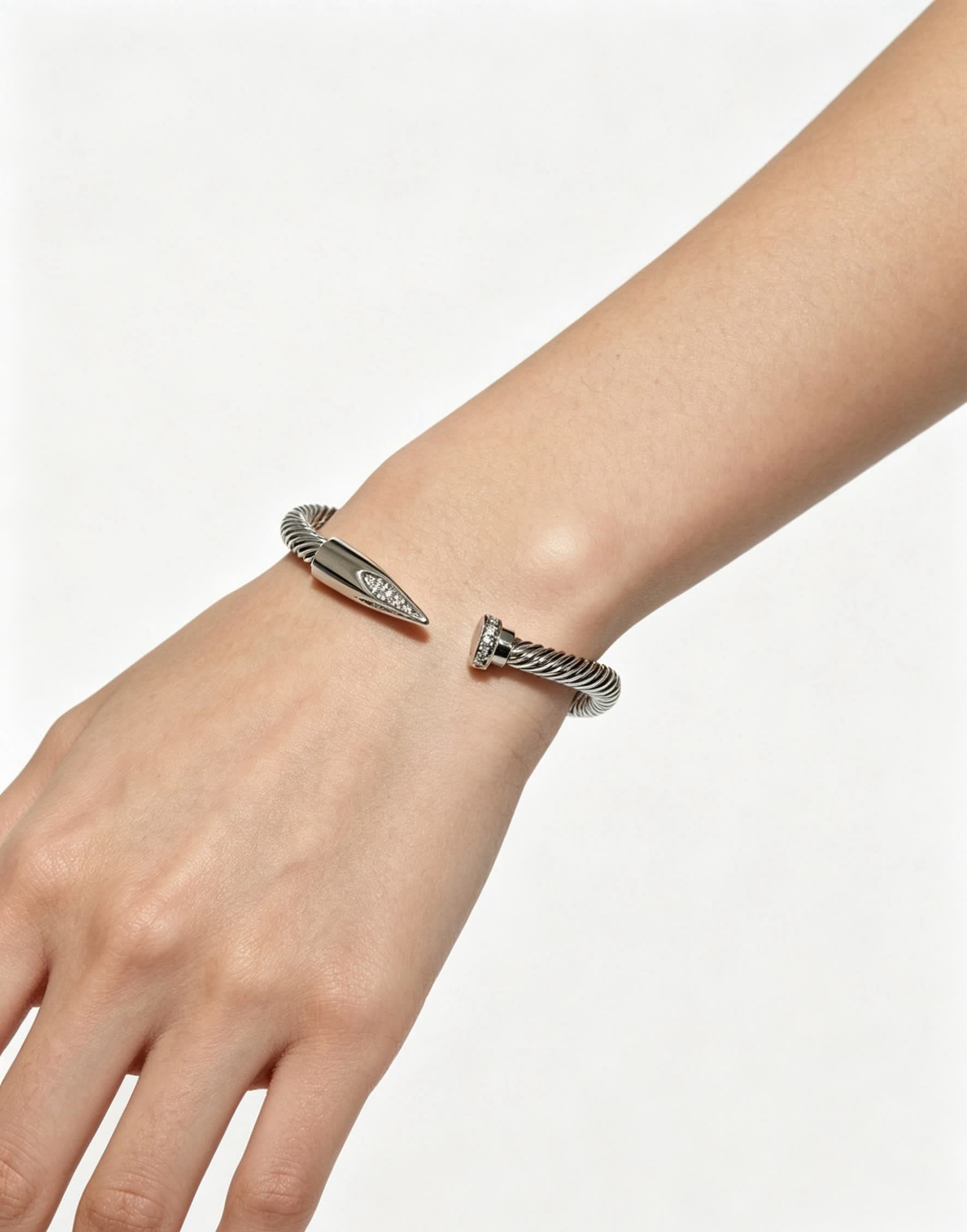 Cartier Silver Diamond-Encrusted Cuff Bracelet