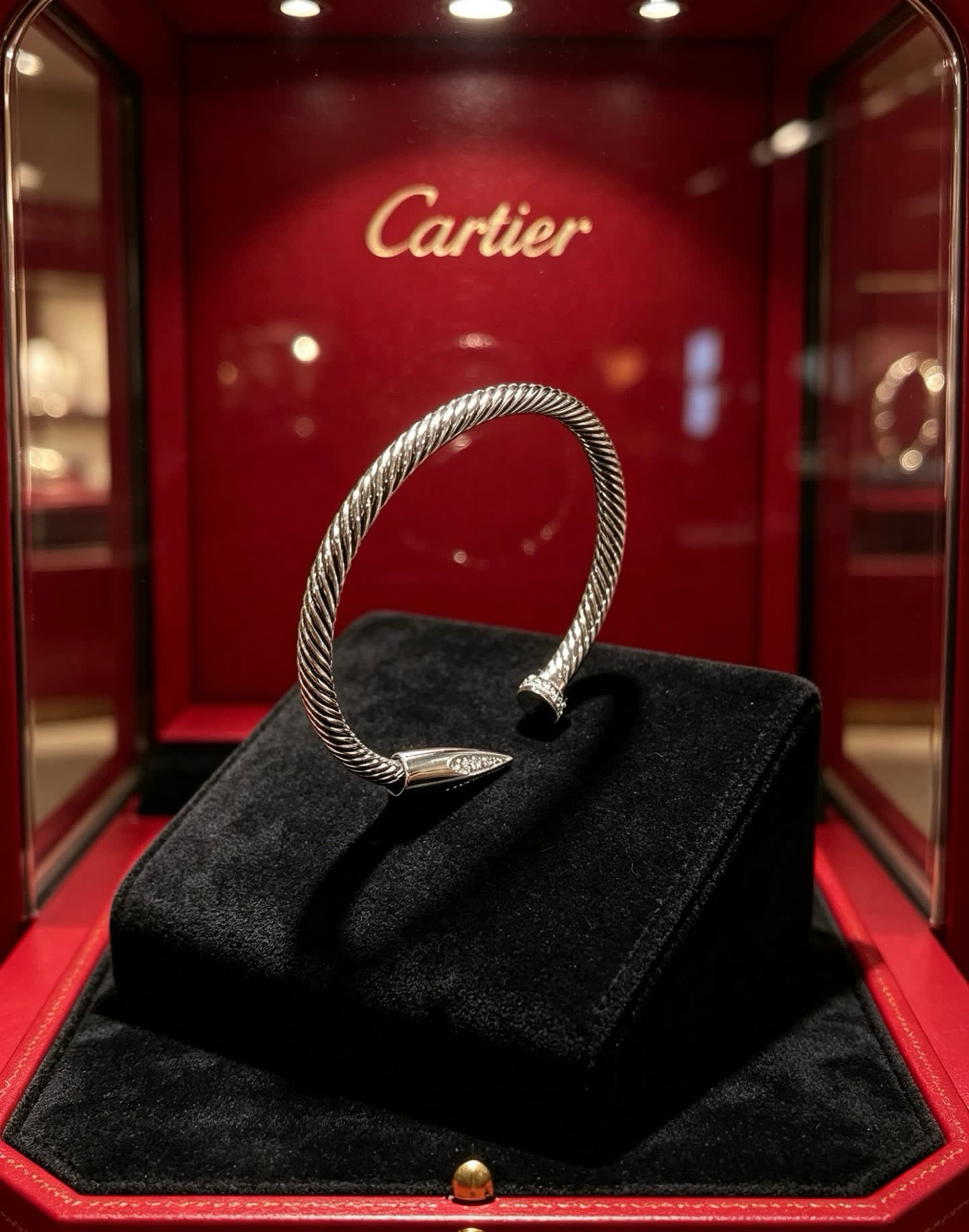 Cartier Silver Diamond-Encrusted Cuff Bracelet