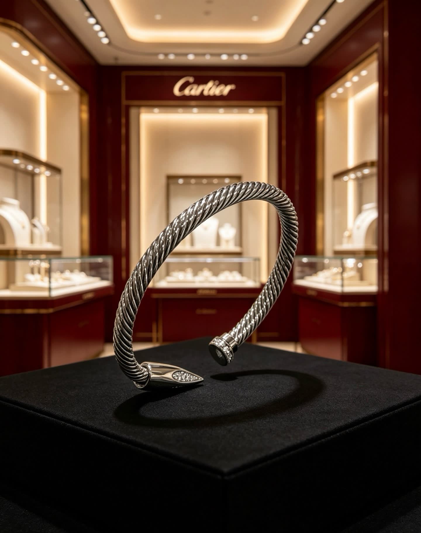 Cartier Silver Diamond-Encrusted Cuff Bracelet