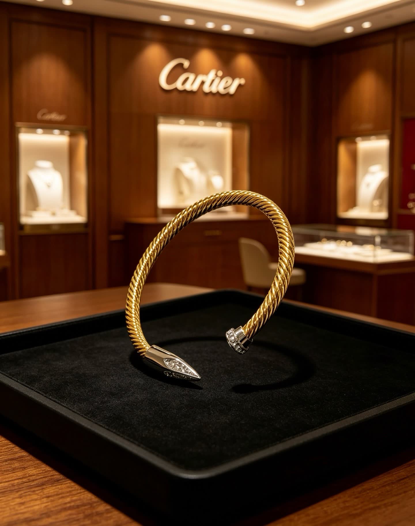 Cartier Gold-Tone Mesh Bracelet with Diamond Accents