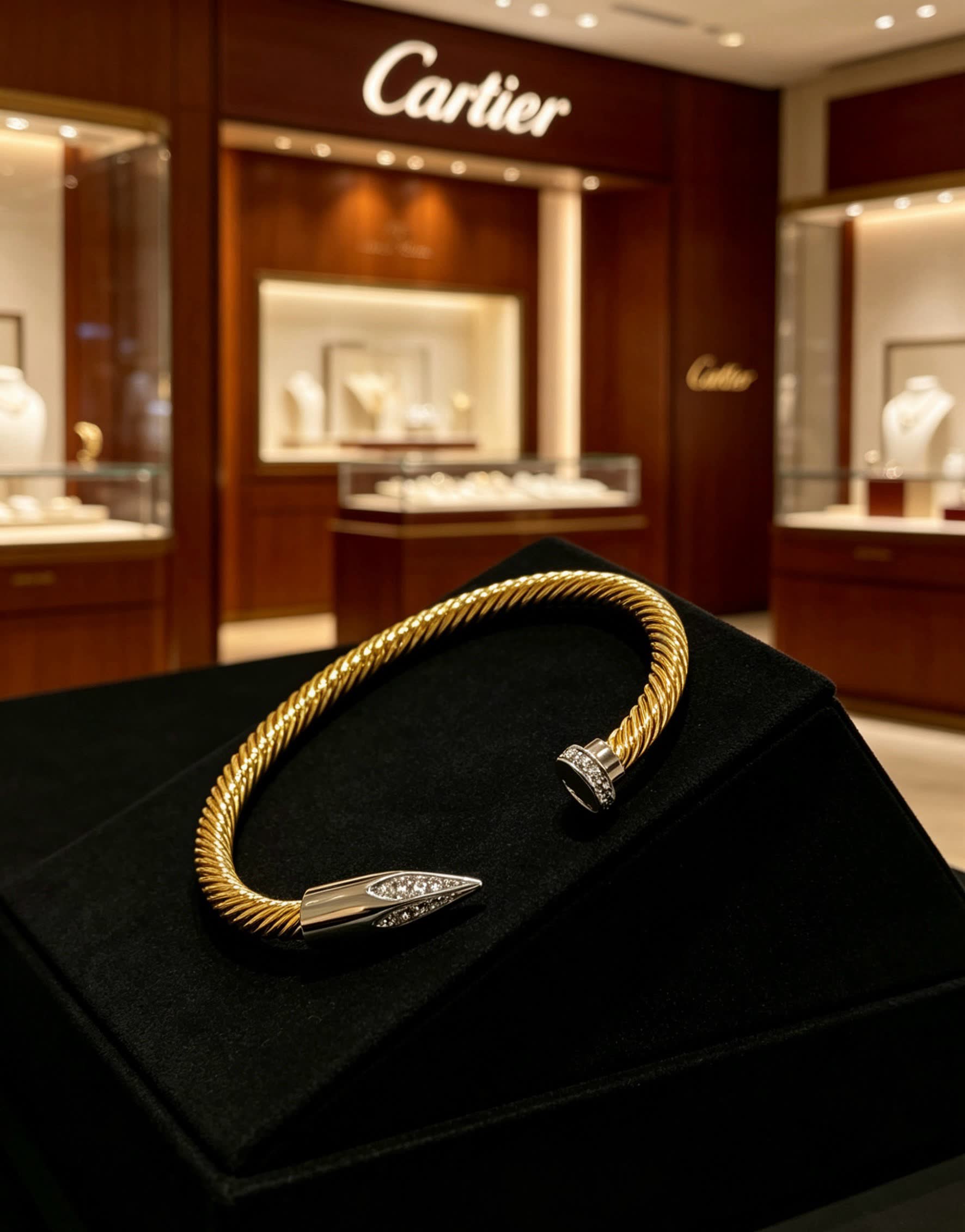 Cartier Gold-Tone Mesh Bracelet with Diamond Accents