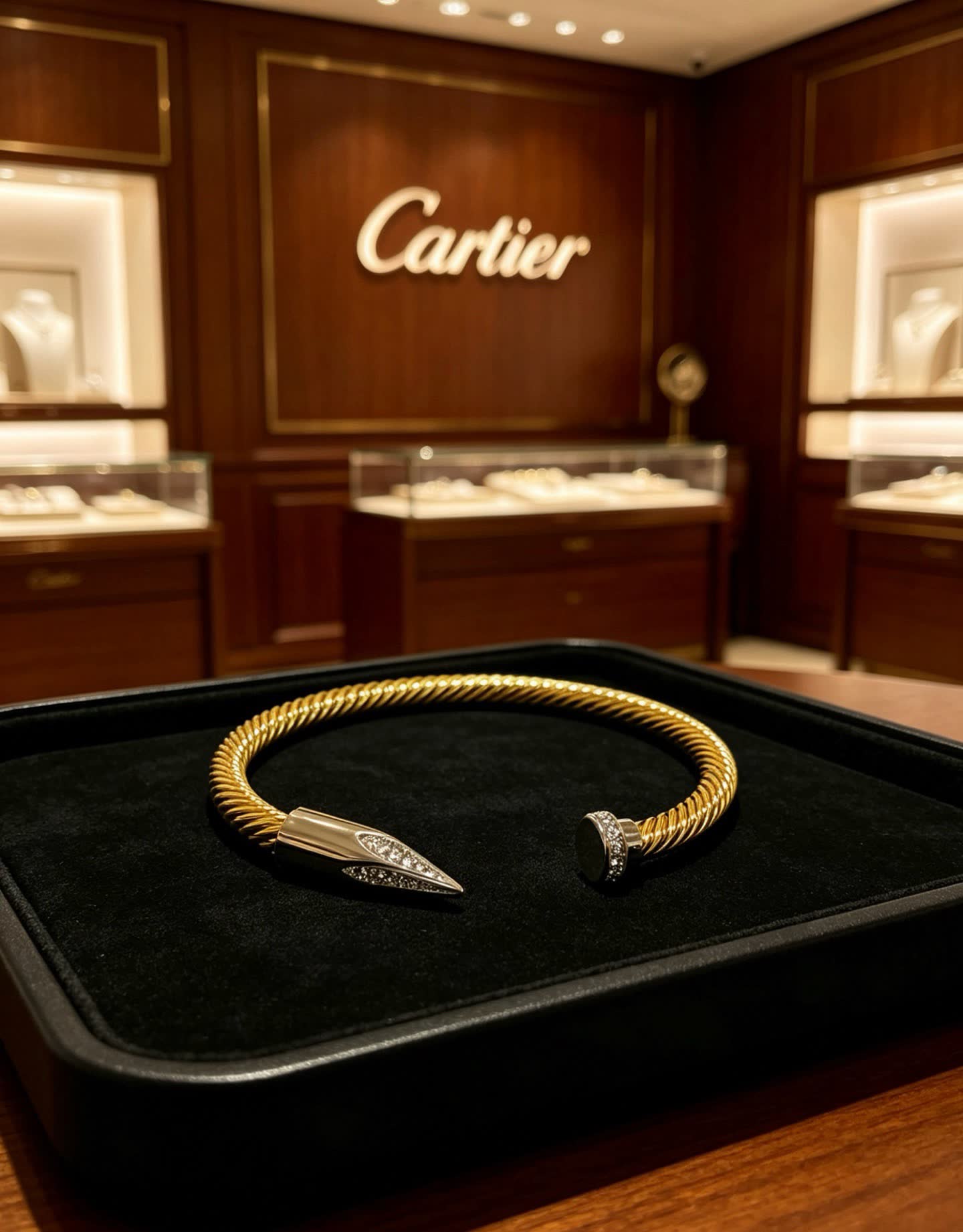 Cartier Gold-Tone Mesh Bracelet with Diamond Accents