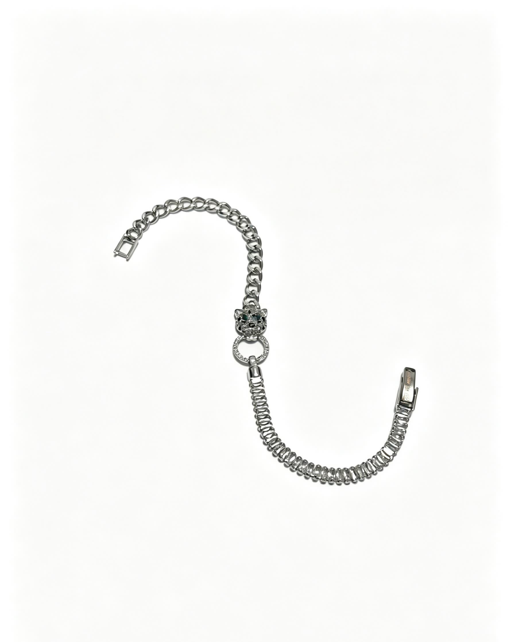 Cartier Silver Chain Bracelet with Leopard Clasp
