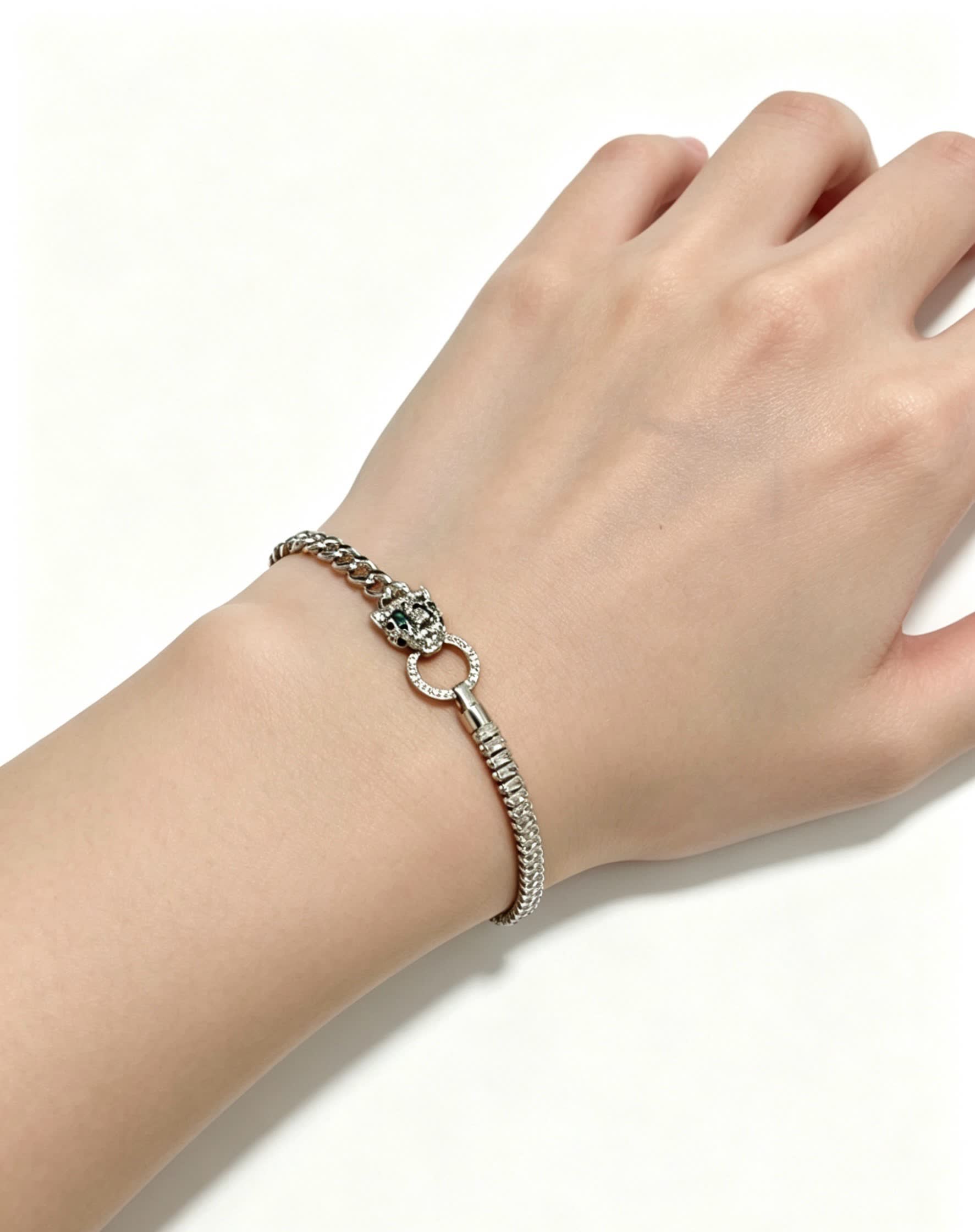 Cartier Silver Chain Bracelet with Leopard Clasp