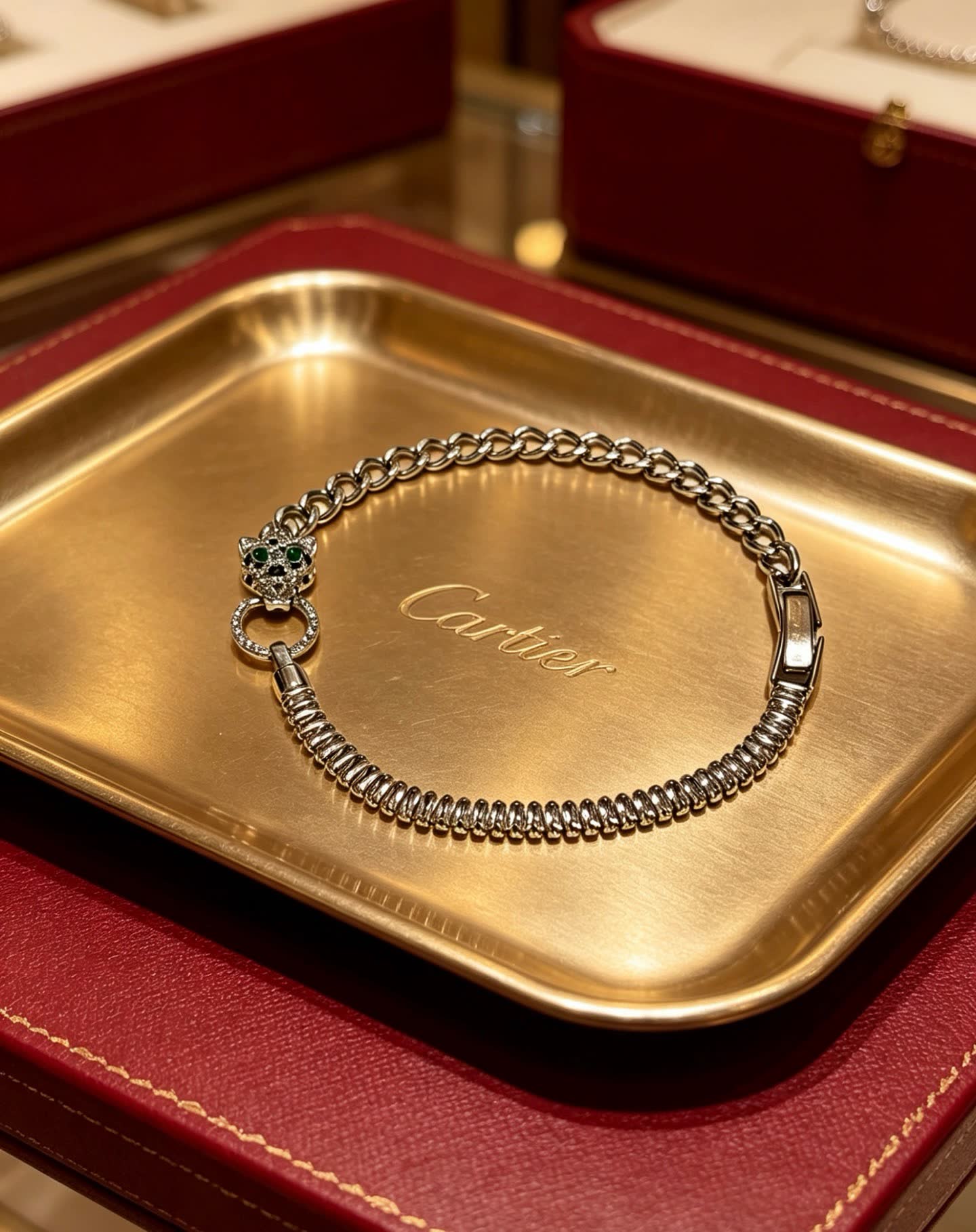 Cartier Silver Chain Bracelet with Leopard Clasp