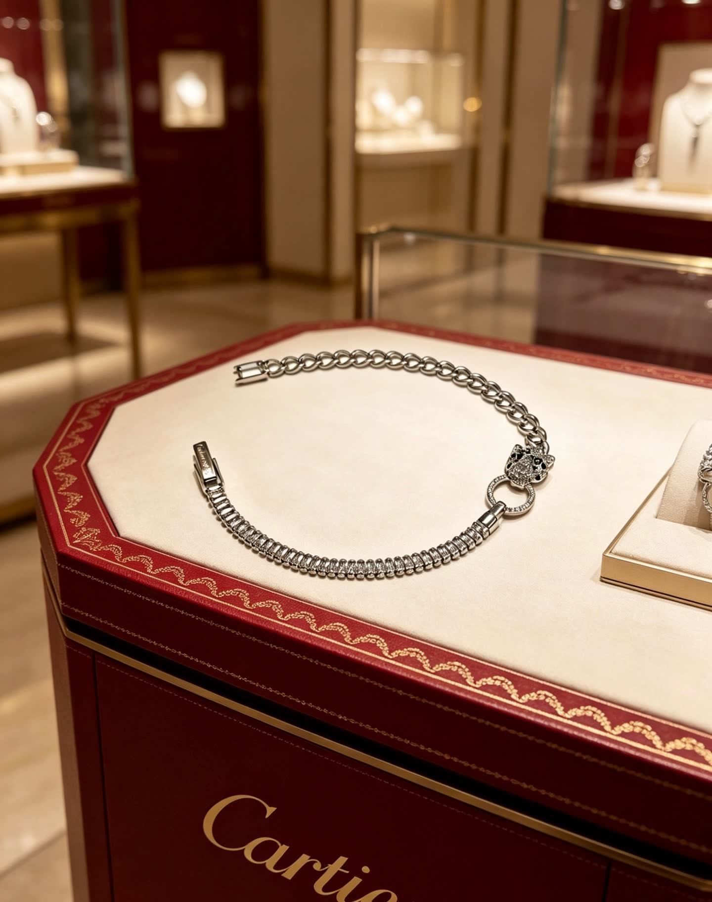 Cartier Silver Chain Bracelet with Leopard Clasp