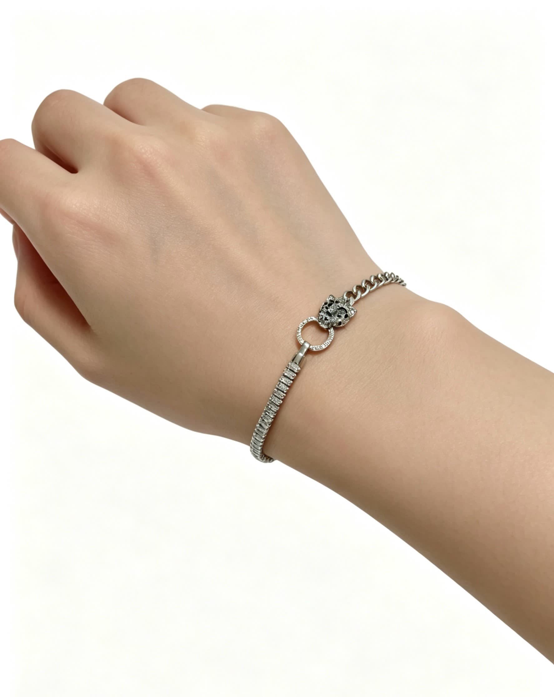 Cartier Silver Chain Bracelet with Leopard Clasp