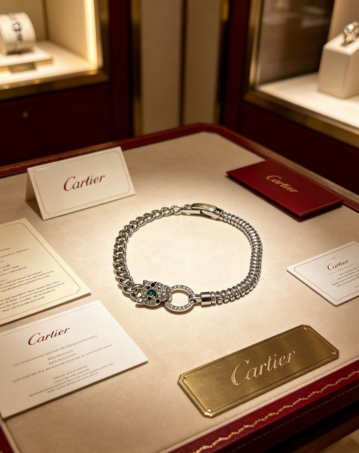 Cartier Silver Chain Bracelet with Leopard Clasp