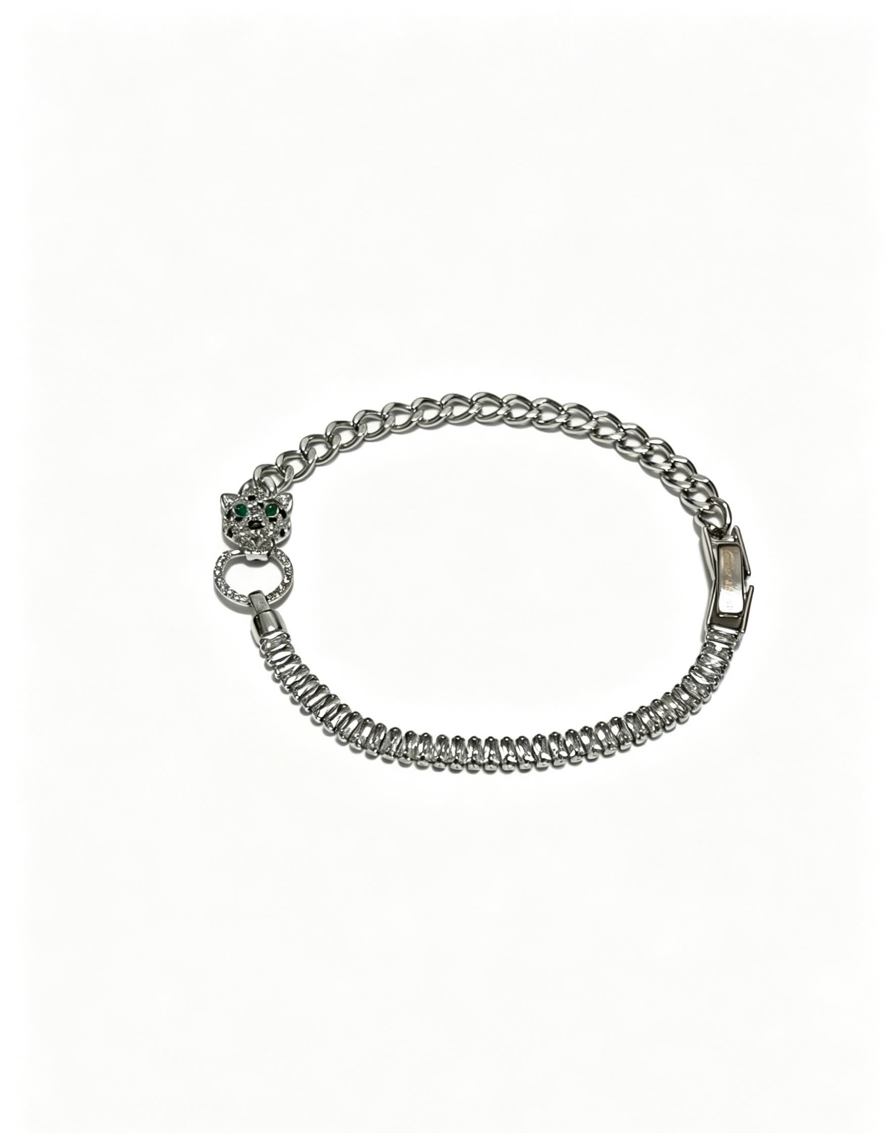 Cartier Silver Chain Bracelet with Leopard Clasp