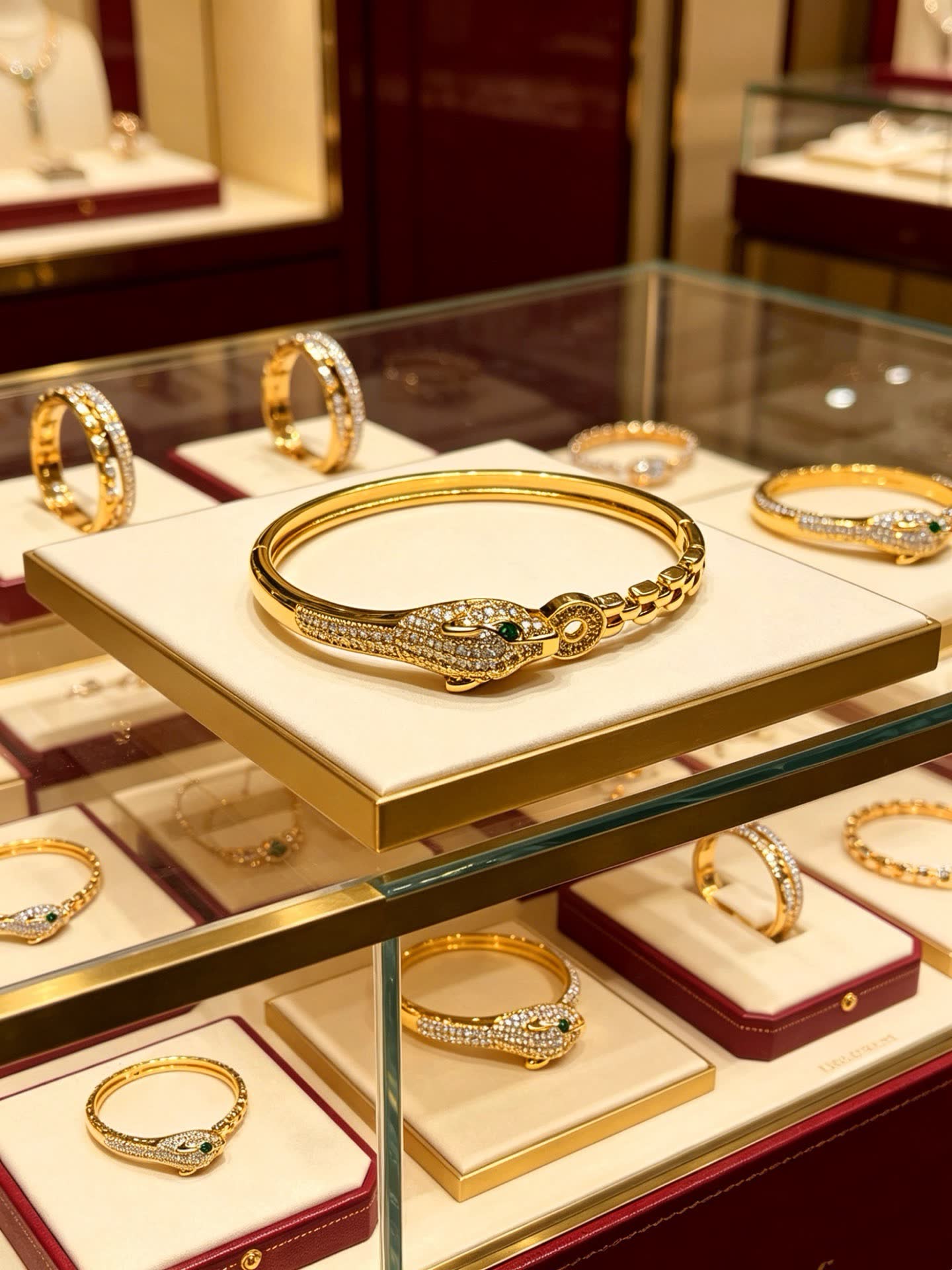 Cartier Gold Snake Head Bangle Bracelet