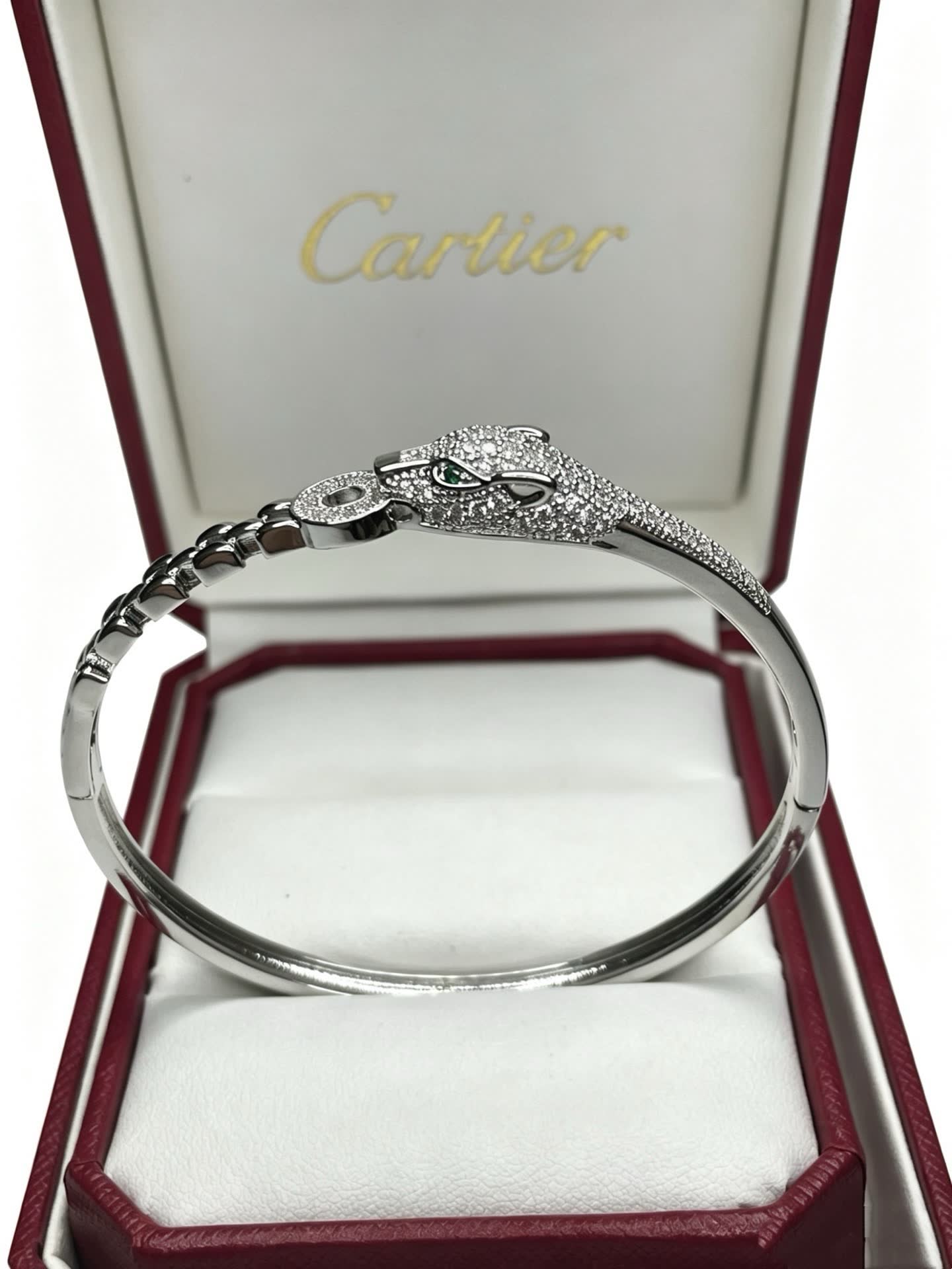 Cartier Silver Snake Head Bangle Bracelet