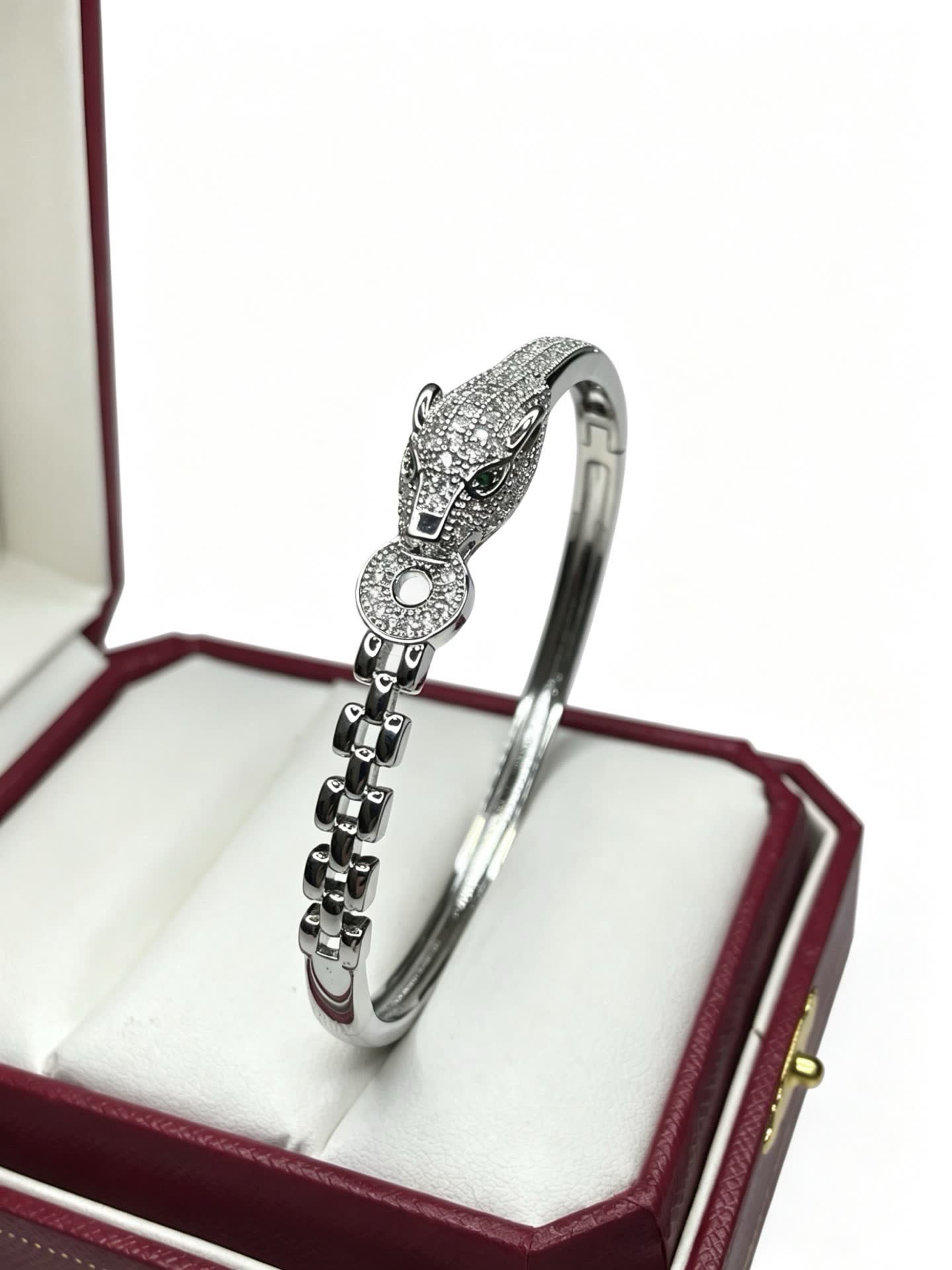 Cartier Silver Snake Head Bangle Bracelet