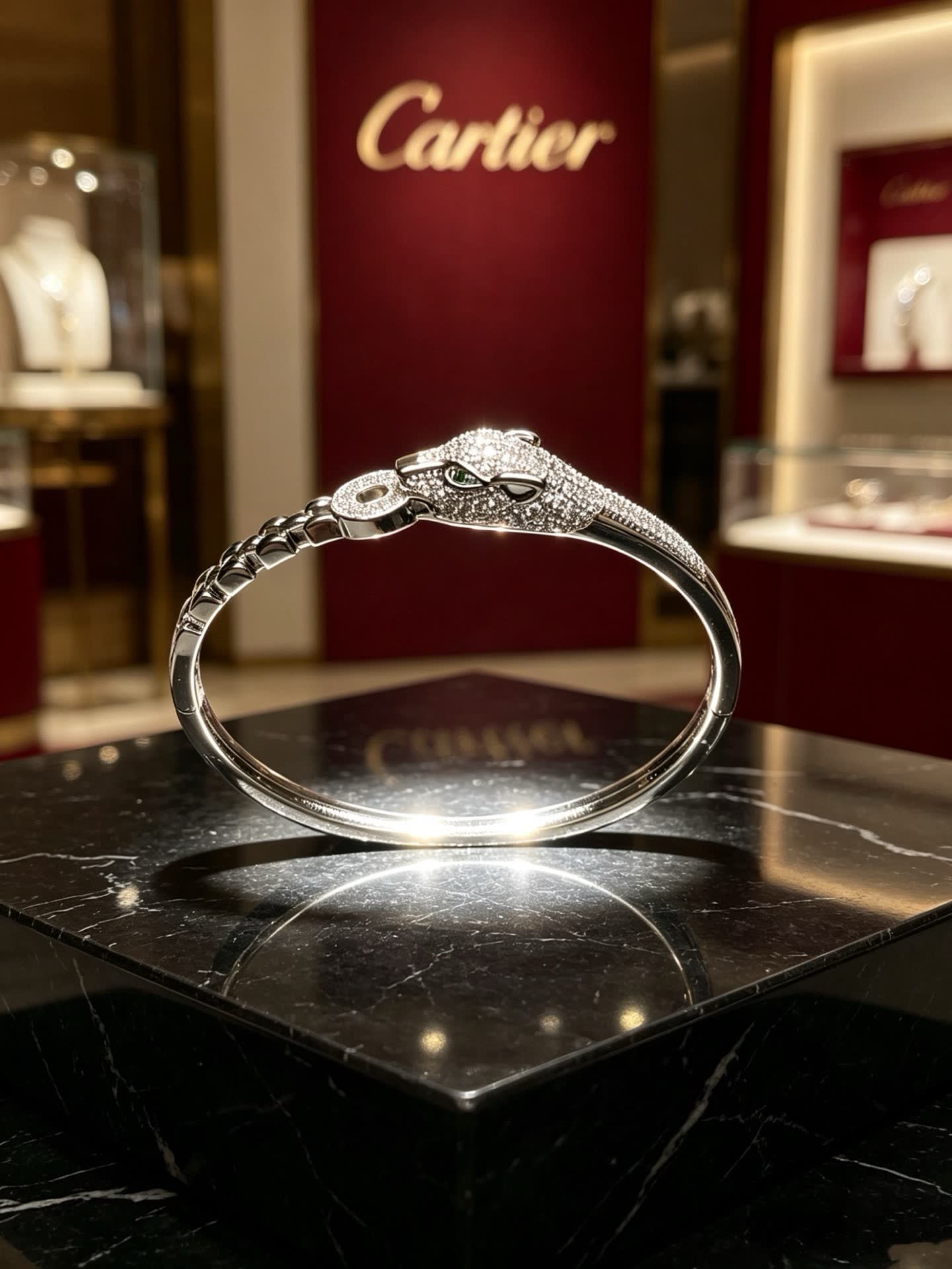 Cartier Silver Snake Head Bangle Bracelet