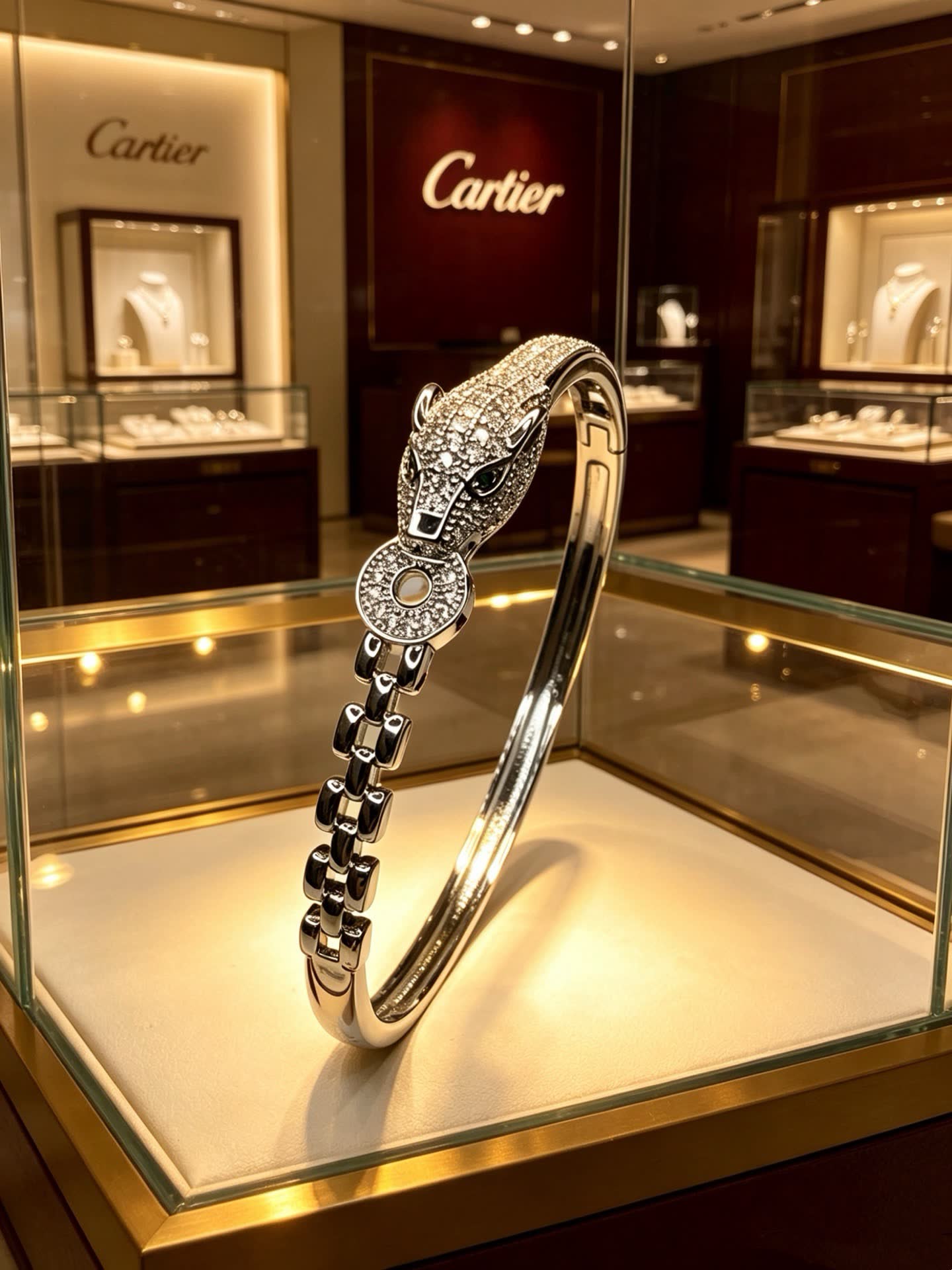Cartier Silver Snake Head Bangle Bracelet