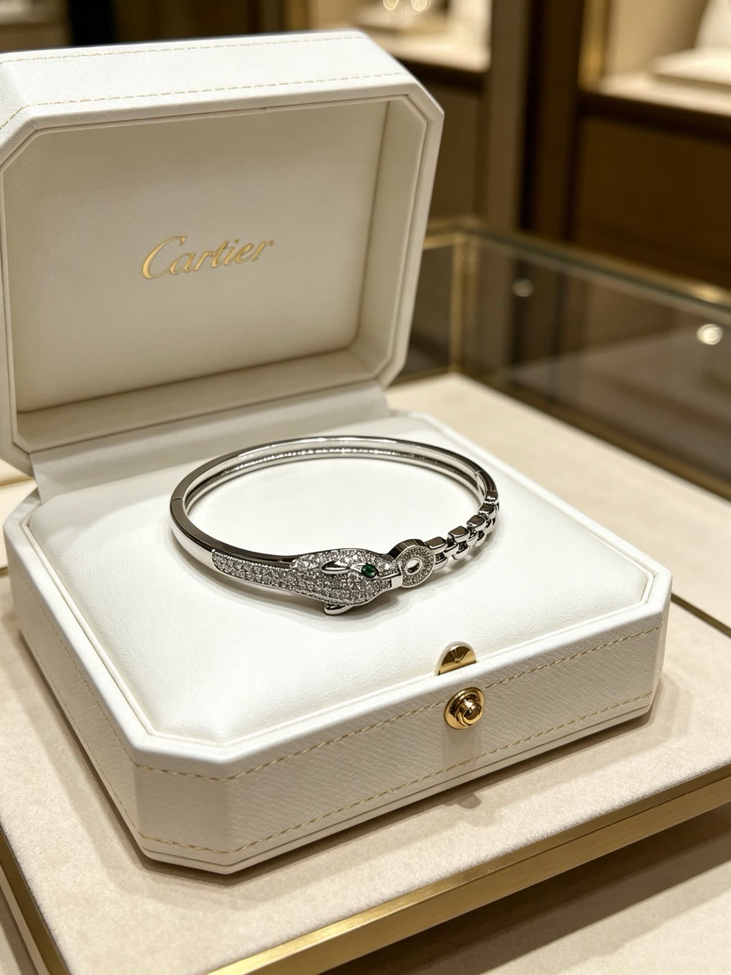 Cartier Silver Snake Head Bangle Bracelet