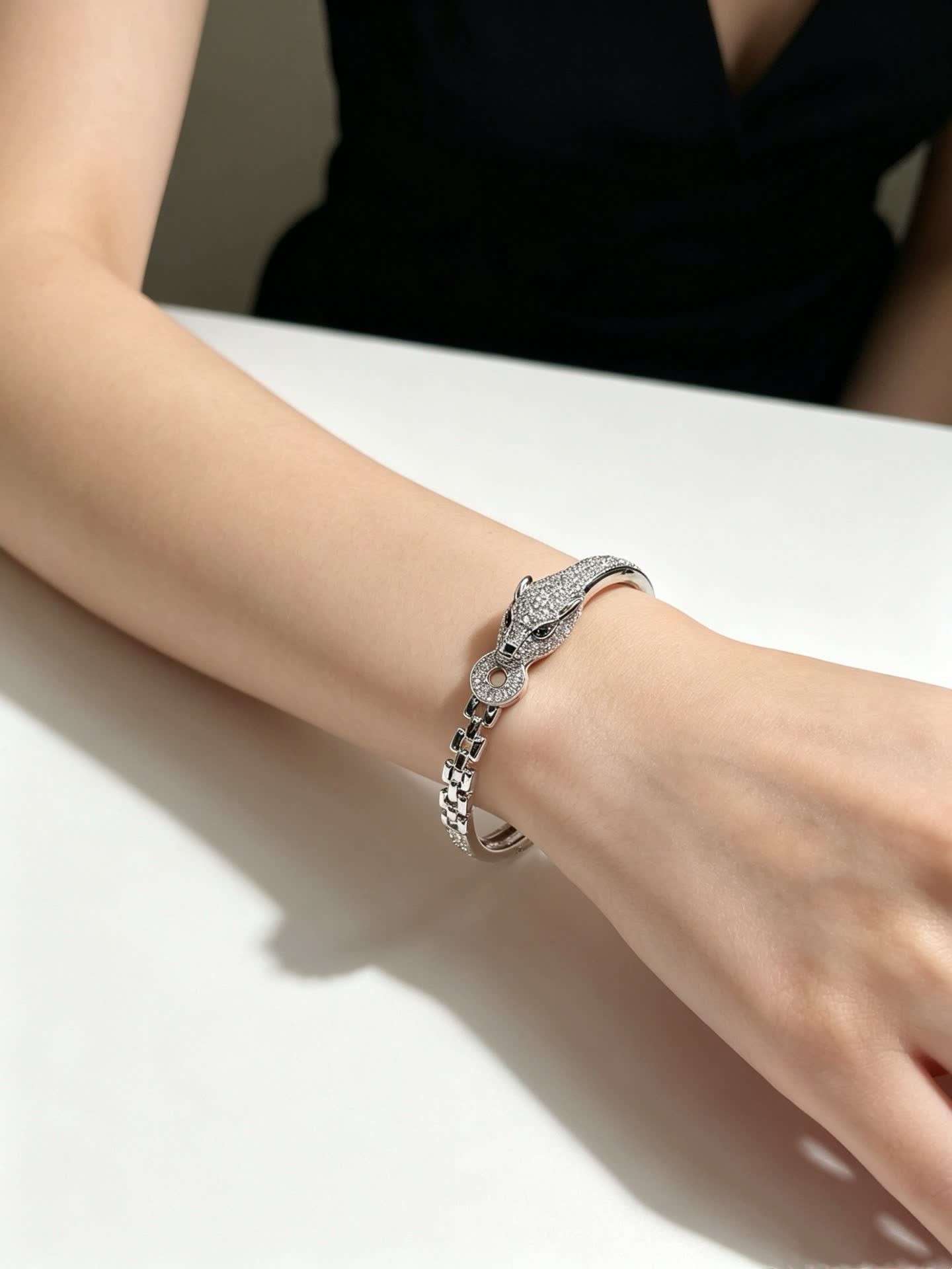 Cartier Silver Snake Head Bangle Bracelet