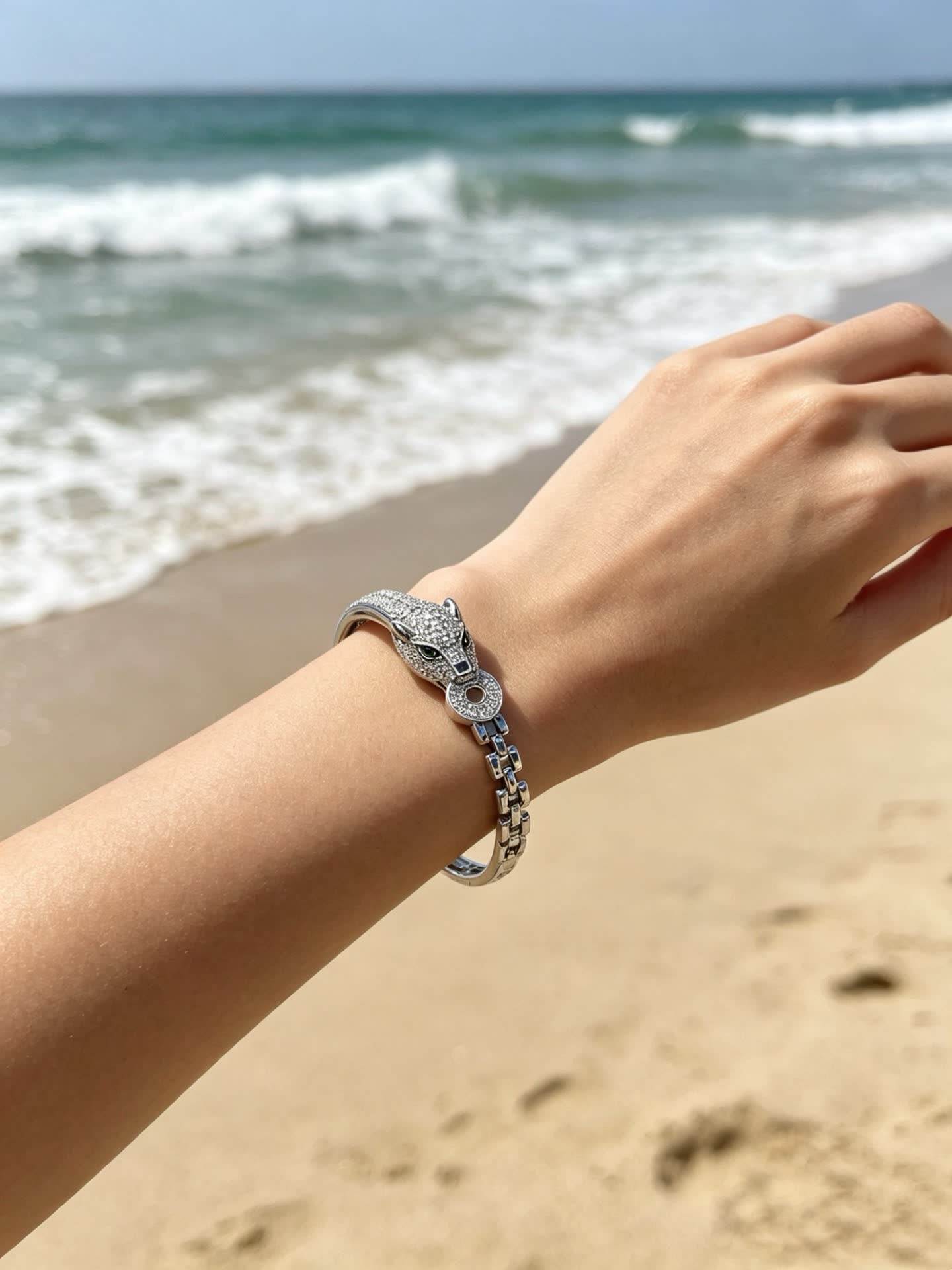 Cartier Silver Snake Head Bangle Bracelet