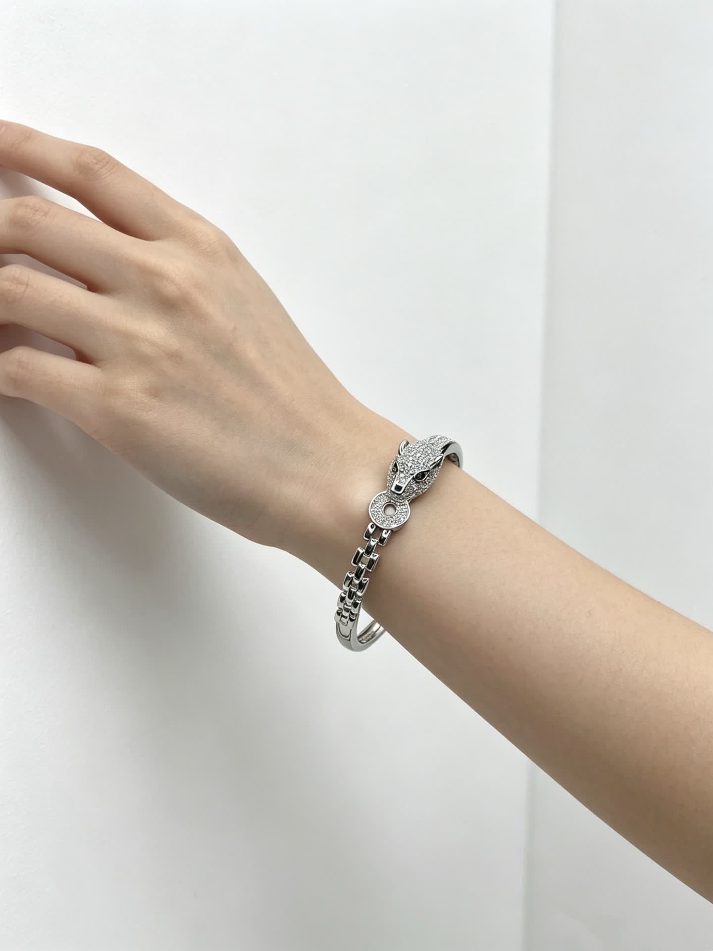 Cartier Silver Snake Head Bangle Bracelet