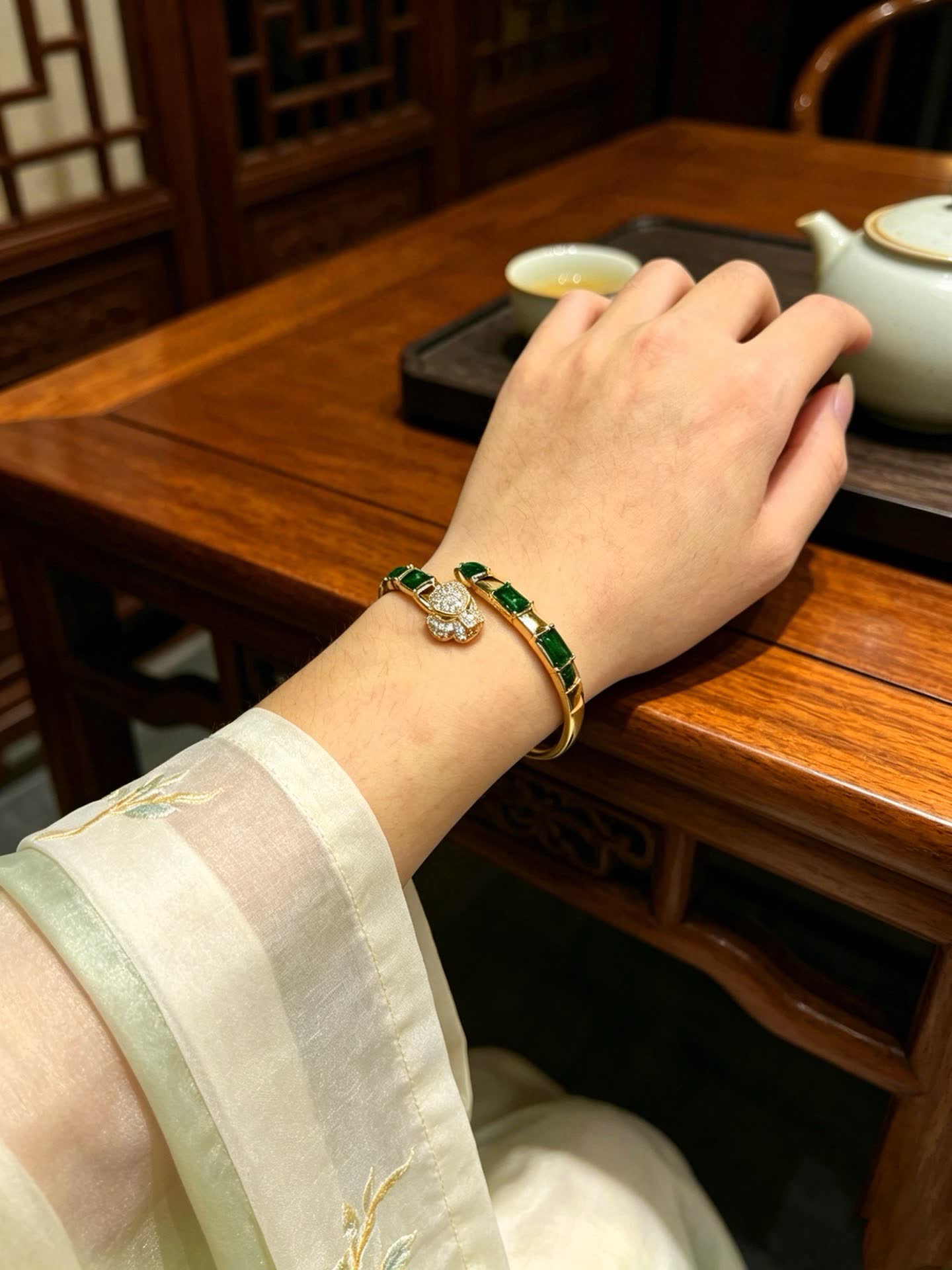 Cartier Panthere Emerald and Diamond Bangle Bracelet