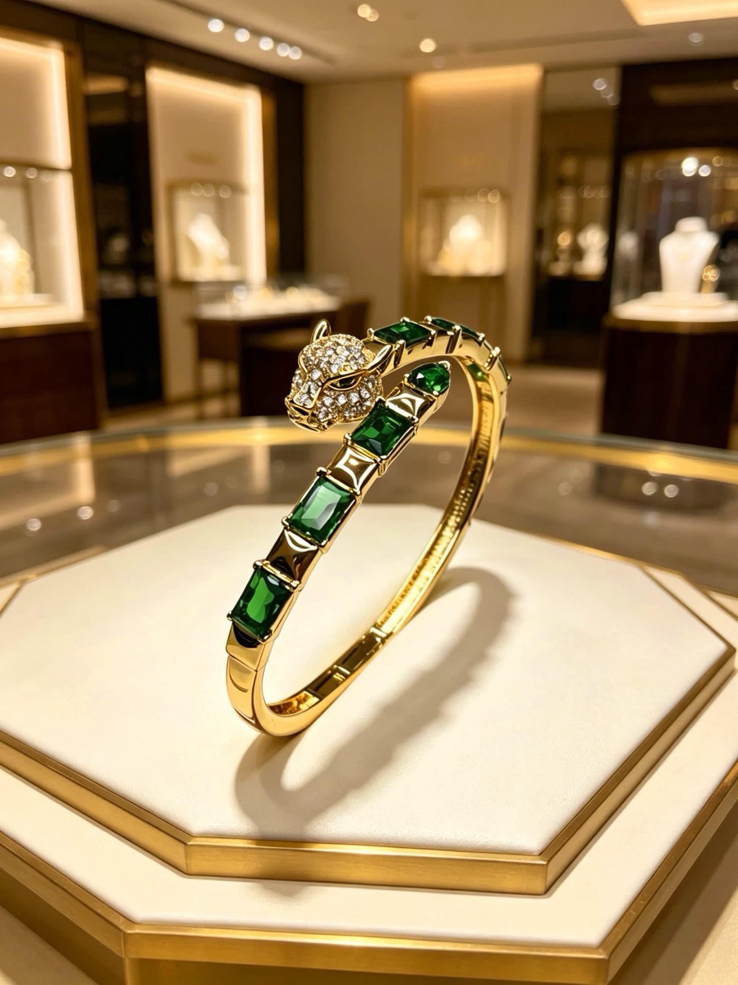 Cartier Panthere Emerald and Diamond Bangle Bracelet