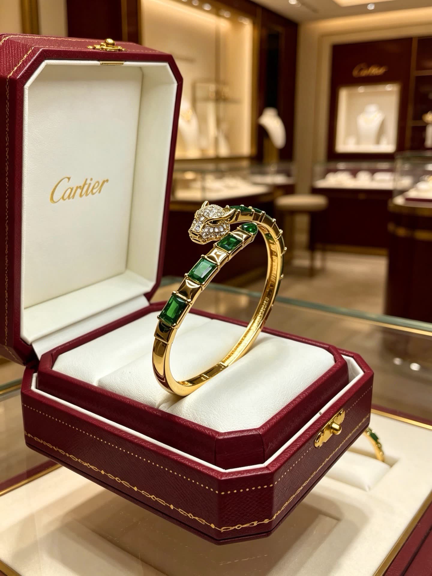 Cartier Panthere Emerald and Diamond Bangle Bracelet