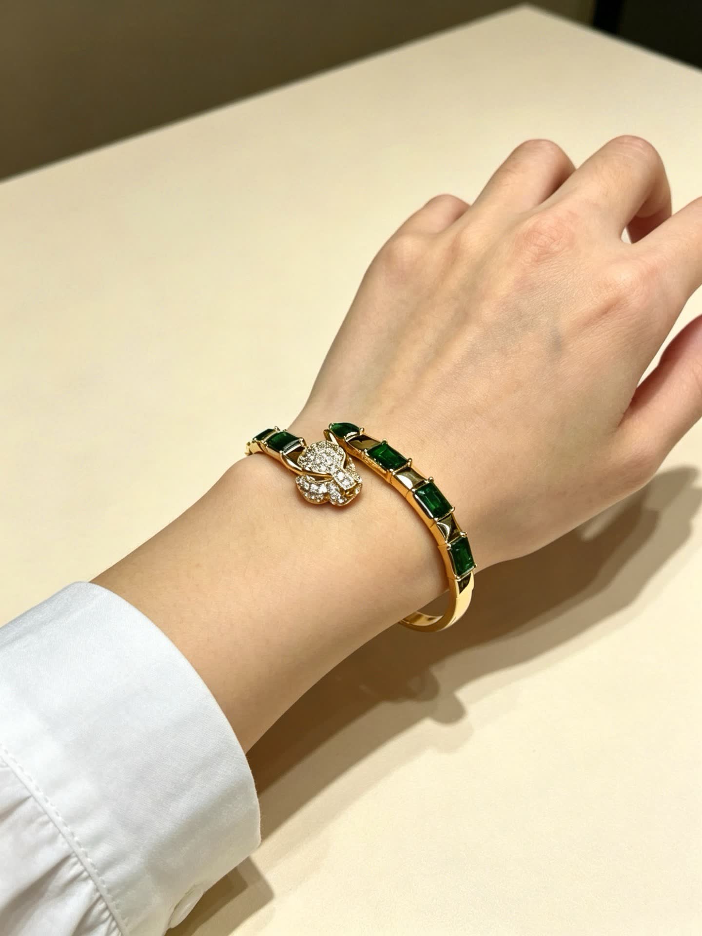Cartier Panthere Emerald and Diamond Bangle Bracelet