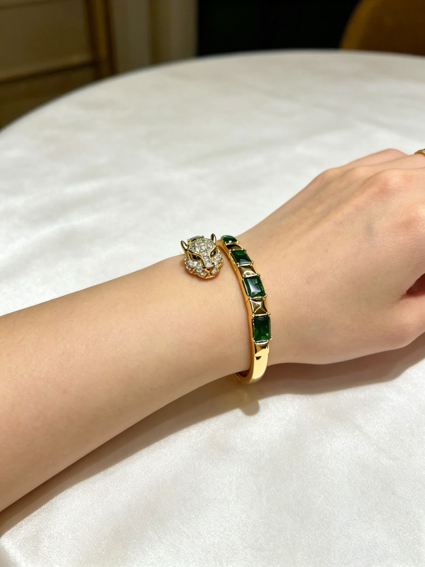 Cartier Panthere Emerald and Diamond Bangle Bracelet