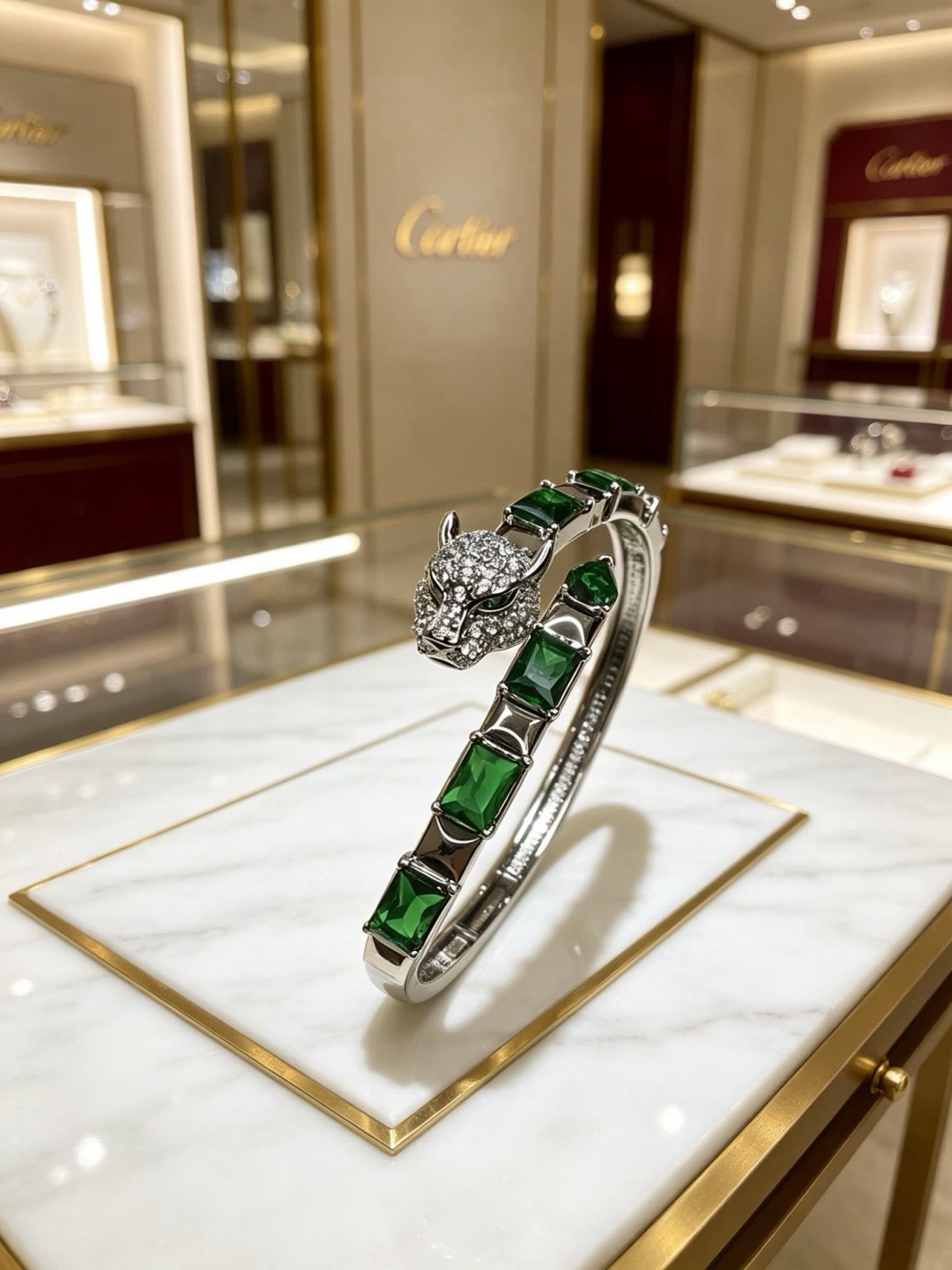 Cartier Emerald and Diamond Bangle Bracelet