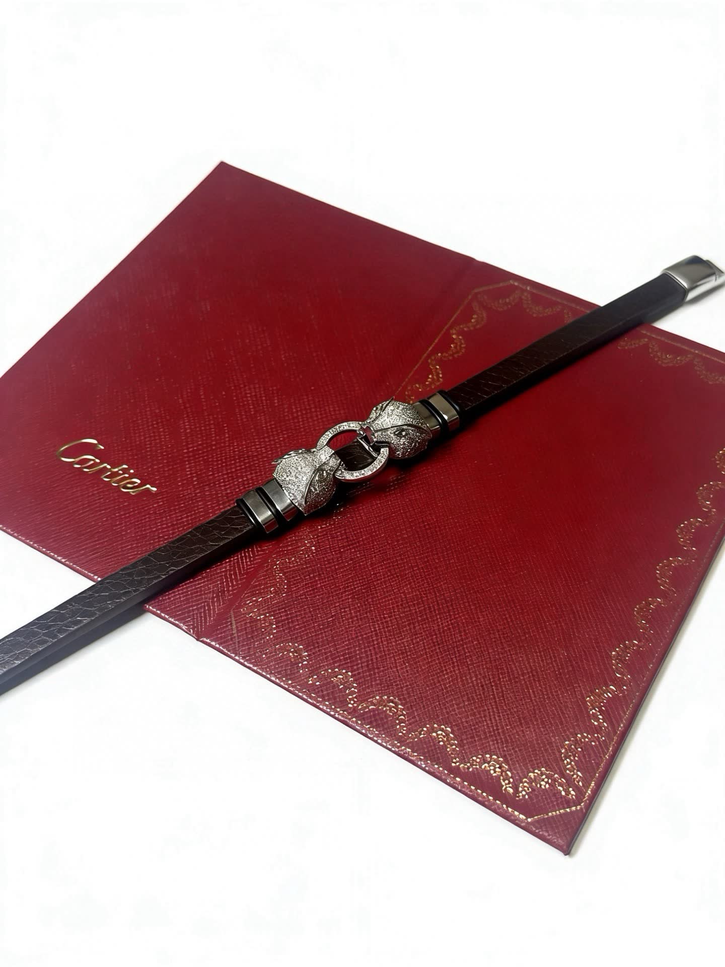 Cartier Black Leather and Silver Bracelet