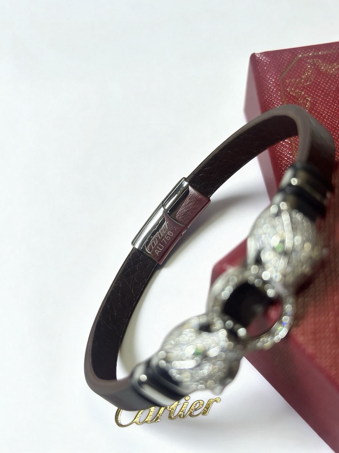 Cartier Black Leather and Silver Bracelet