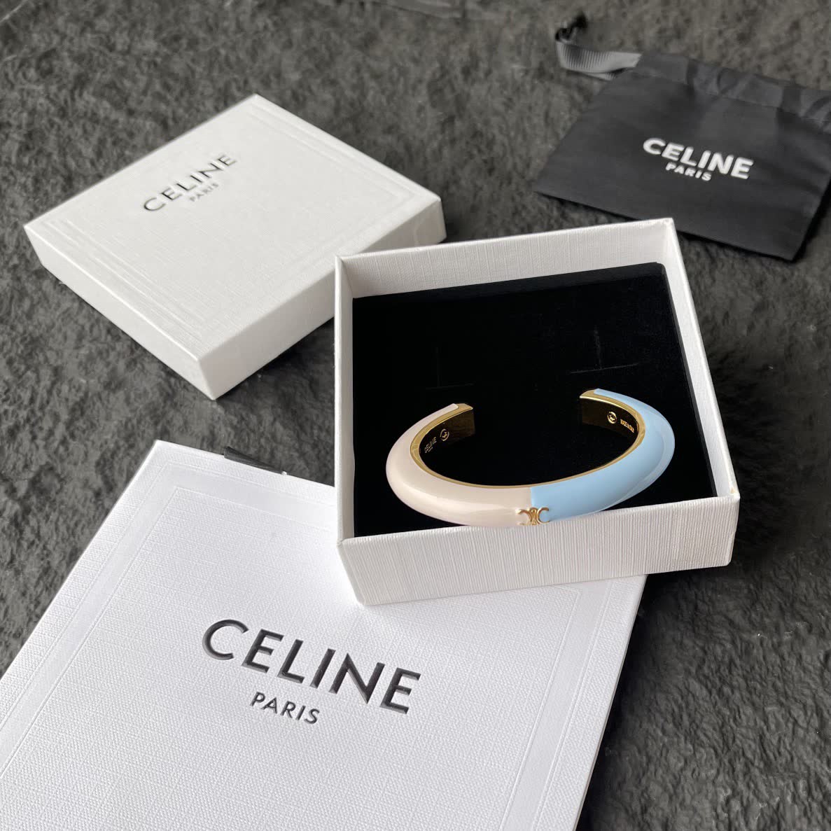 Celine Pastel Blue and White Enamel Bangle Bracelet