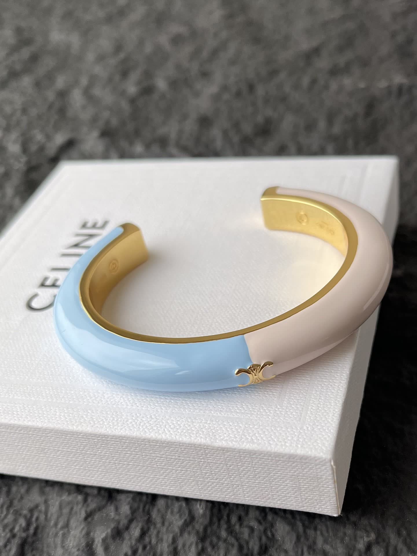Celine Pastel Blue and White Enamel Bangle Bracelet