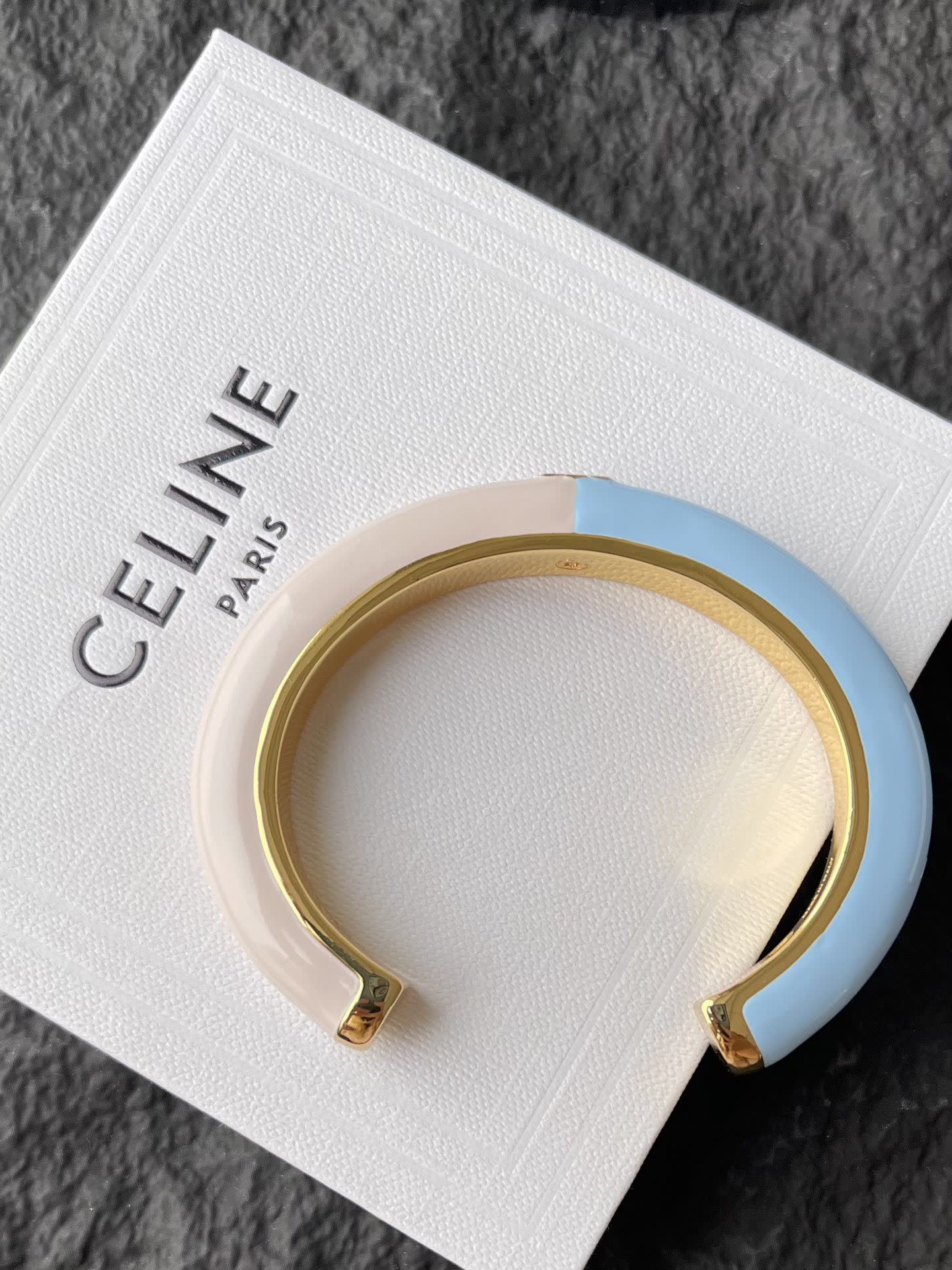 Celine Pastel Blue and White Enamel Bangle Bracelet