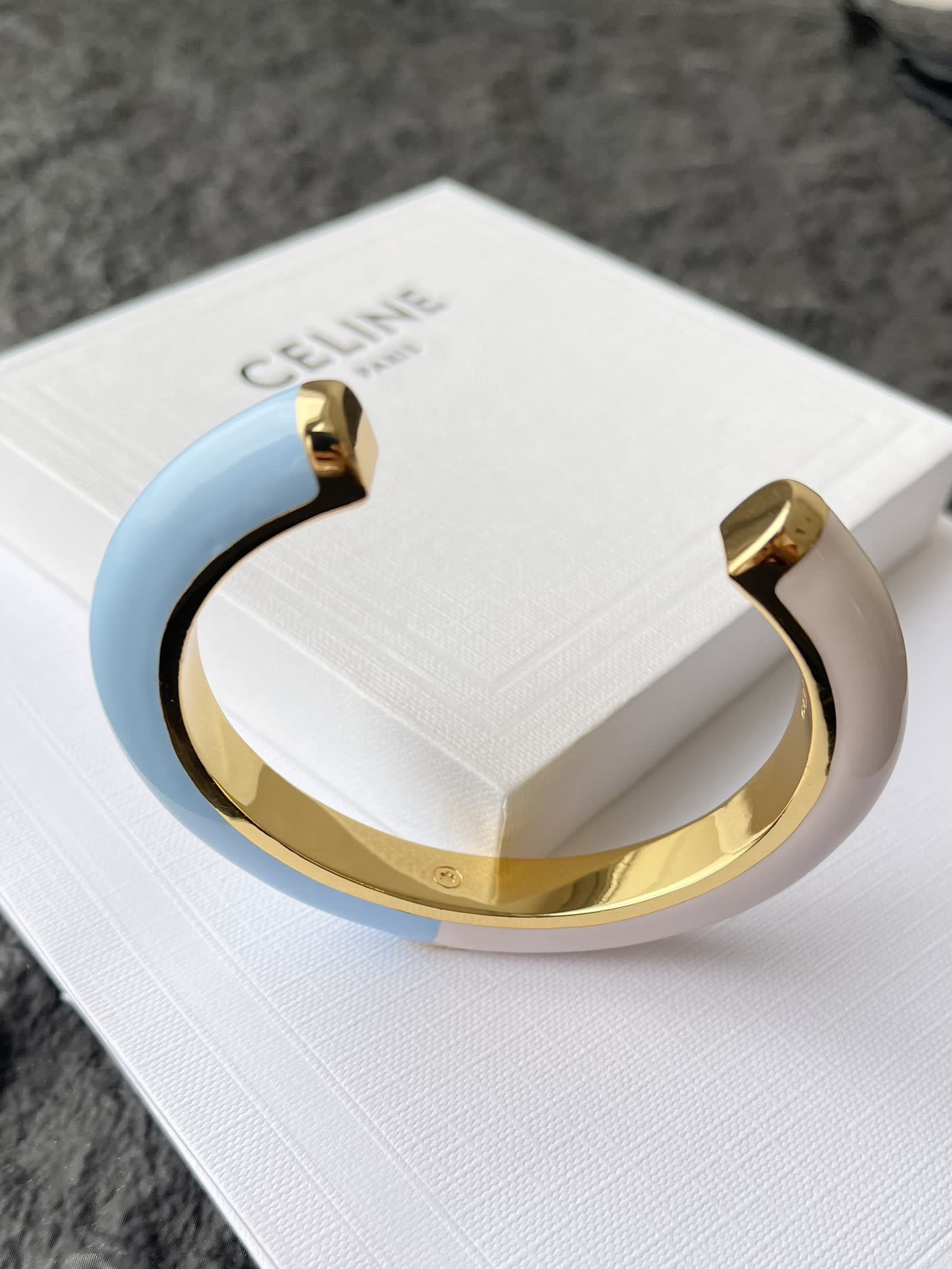 Celine Pastel Blue and White Enamel Bangle Bracelet