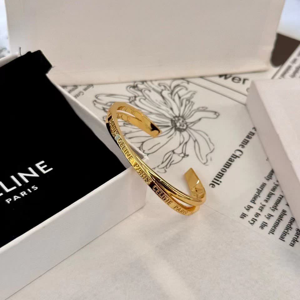 Celine Paris Engraved Gold Bracelet
