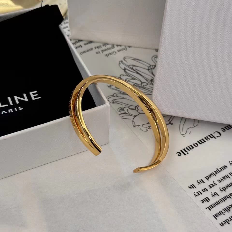 Celine Paris Engraved Gold Bracelet