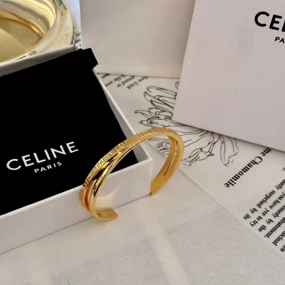 Celine Paris Engraved Gold Bracelet