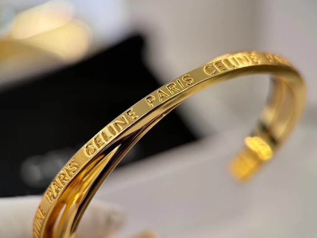 Celine Paris Engraved Gold Bracelet