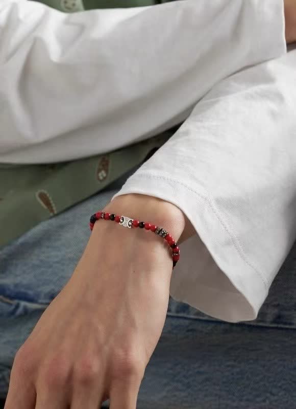 Celine Red Beaded Bracelet with Silver Charm