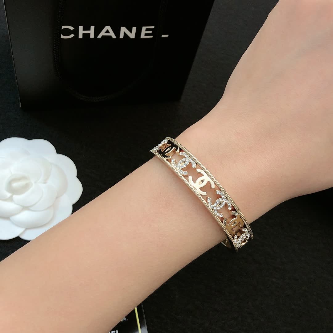 Chanel Silver Bracelet with CC Logo and Diamonds