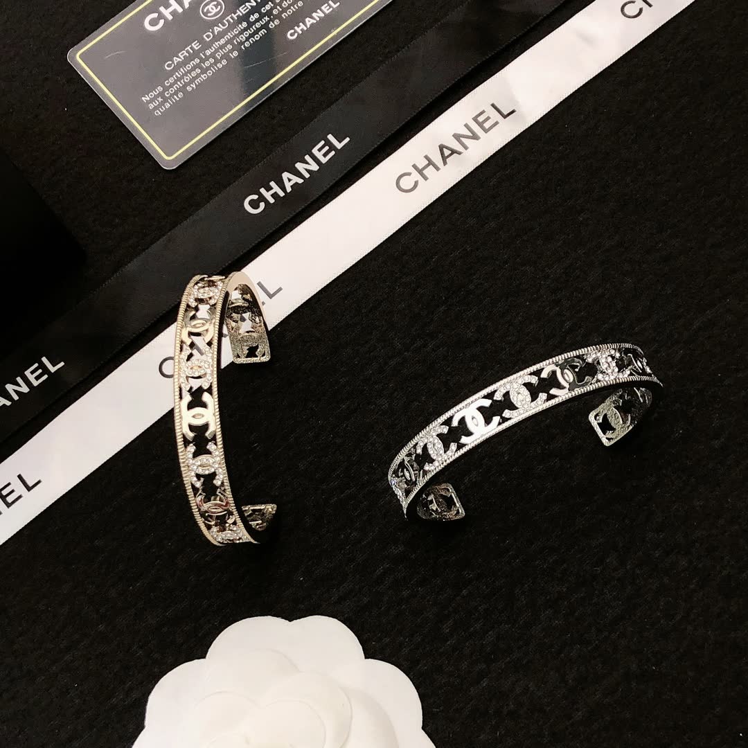 Chanel Silver Bracelet with CC Logo and Diamonds