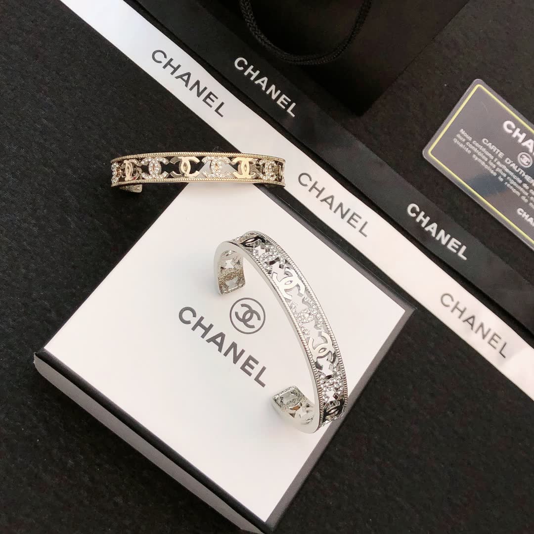 Chanel Silver Bracelet with CC Logo and Diamonds