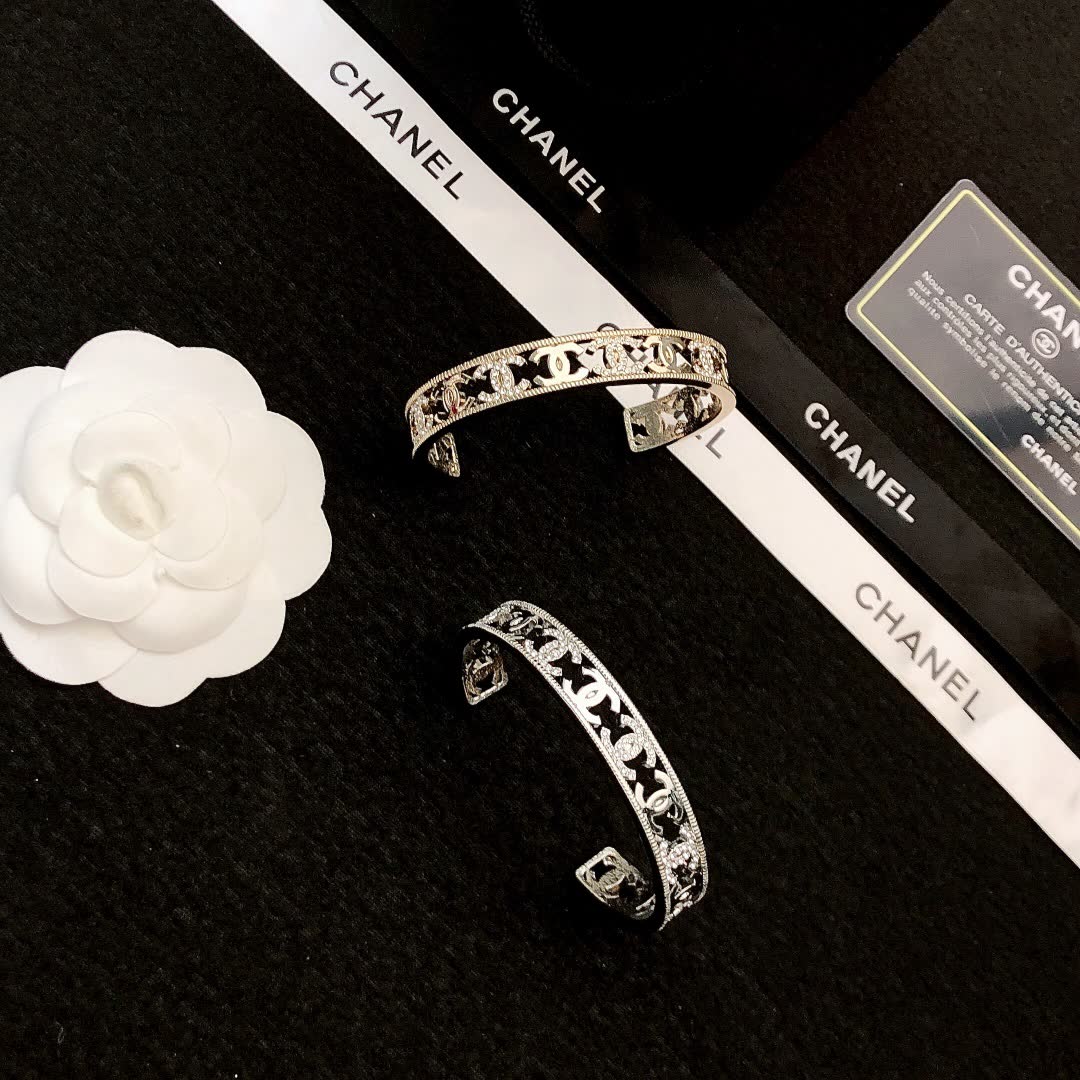 Chanel Silver Bracelet with CC Logo and Diamonds