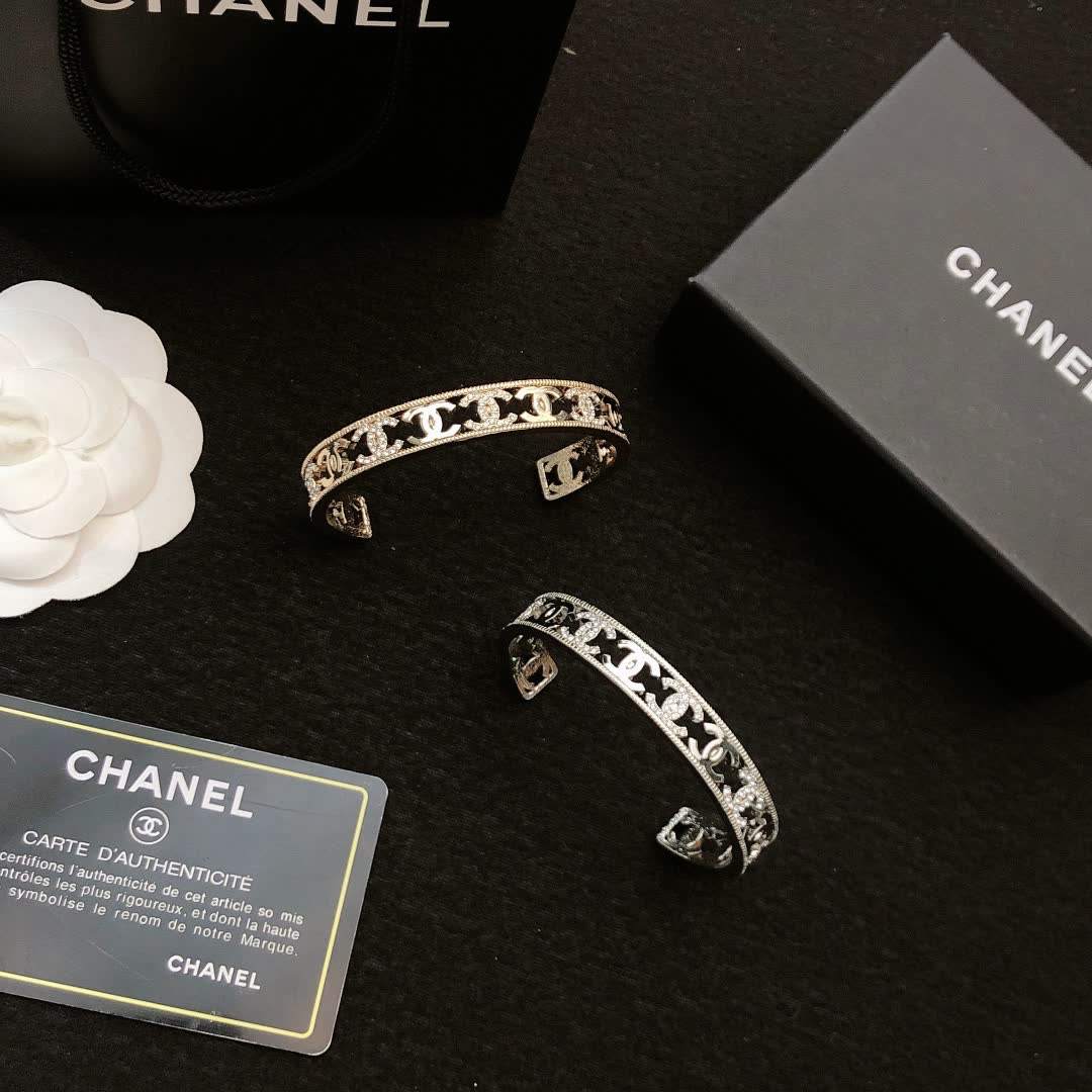 Chanel Silver Bracelet with CC Logo and Diamonds