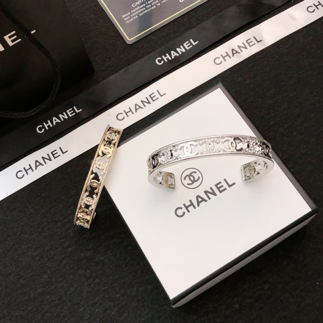 Chanel Silver Bracelet with CC Logo and Diamonds