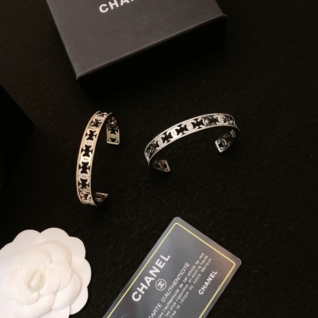 Chanel Silver Bracelet with CC Logo and Diamonds
